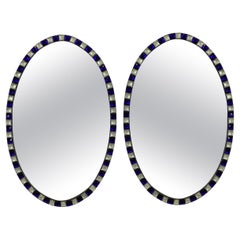 Pair of Georgian Style Irish Mirrors with Blue Studded Borders