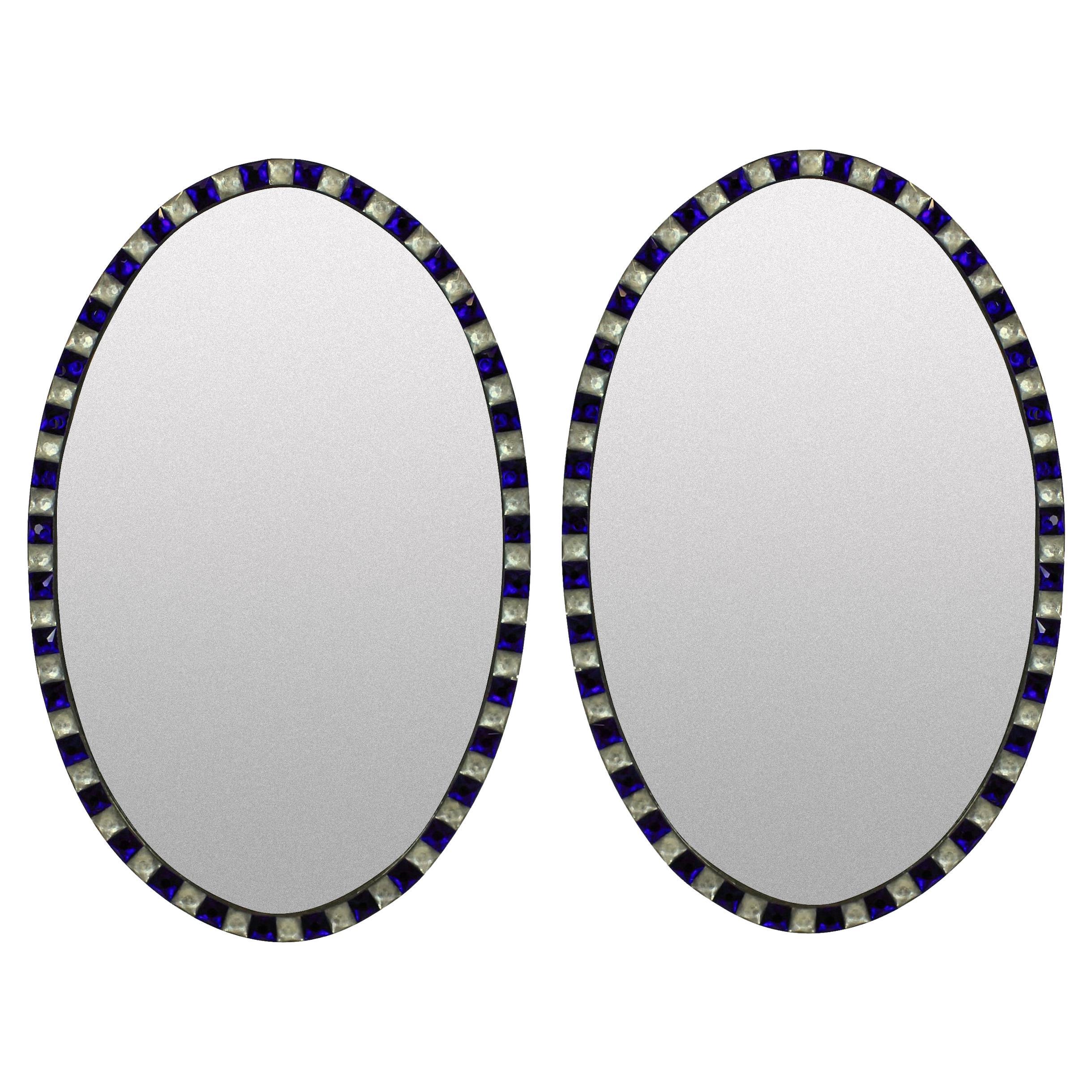Paar irische Spiegel im georgianischen Stil mit blauen Nieten an den Rändern