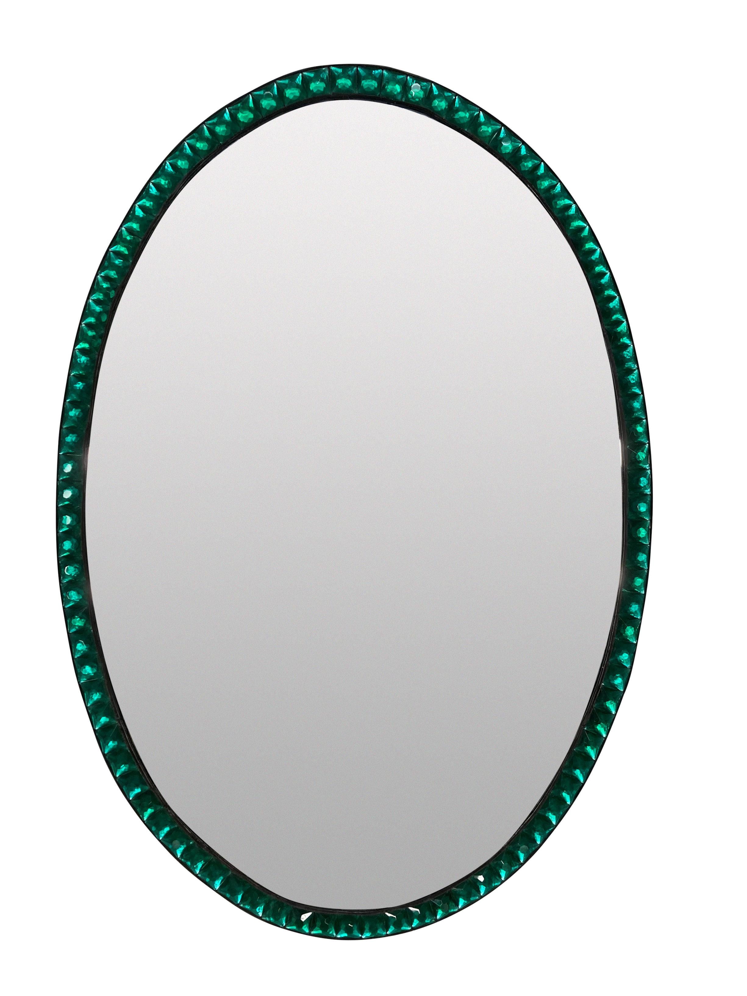 Pair Of Georgian Style Irish Mirrors With Emerald Glass Faeted Borders 1