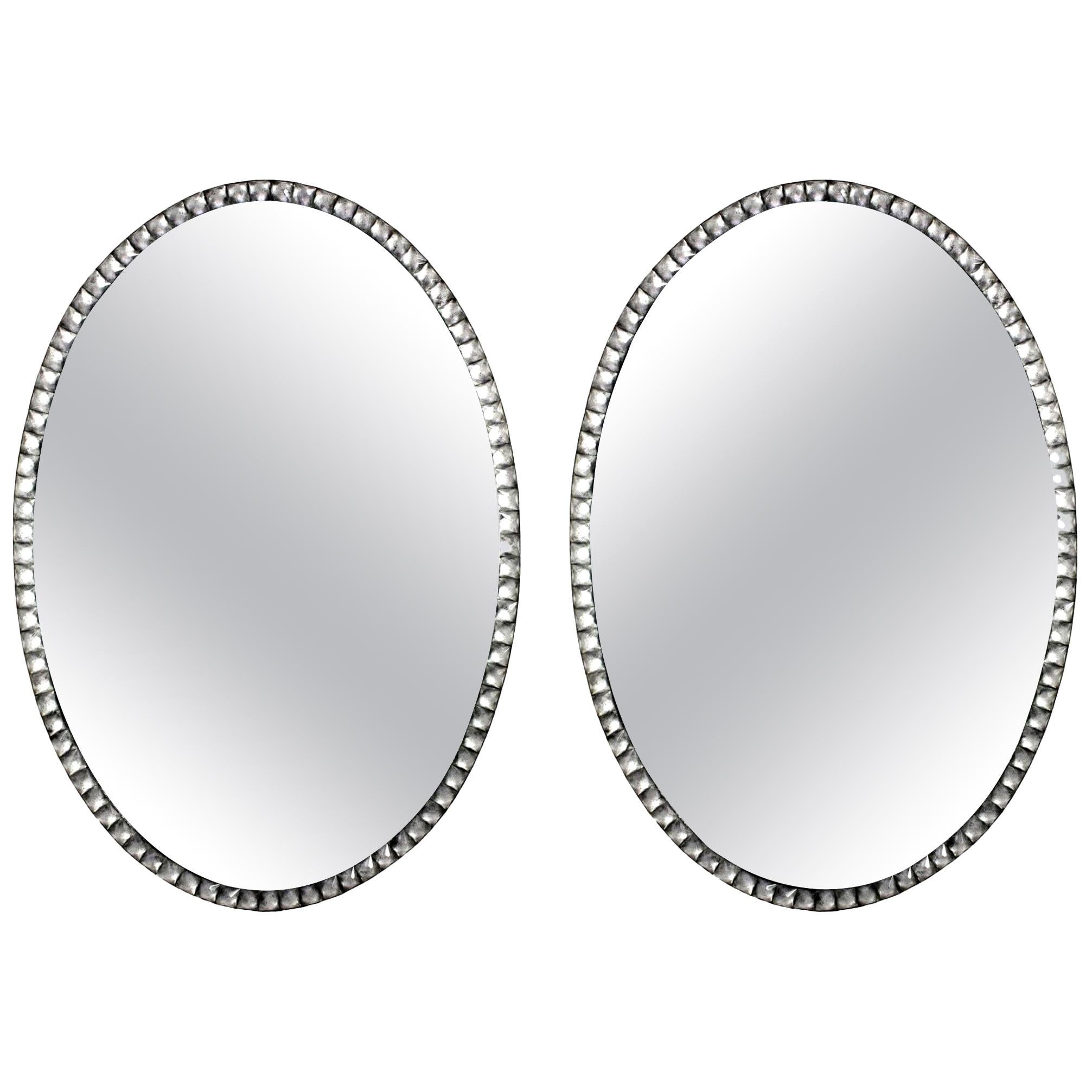 Pair of Georgian Style Irish Mirrors with Rock Crystal Faceted Borders