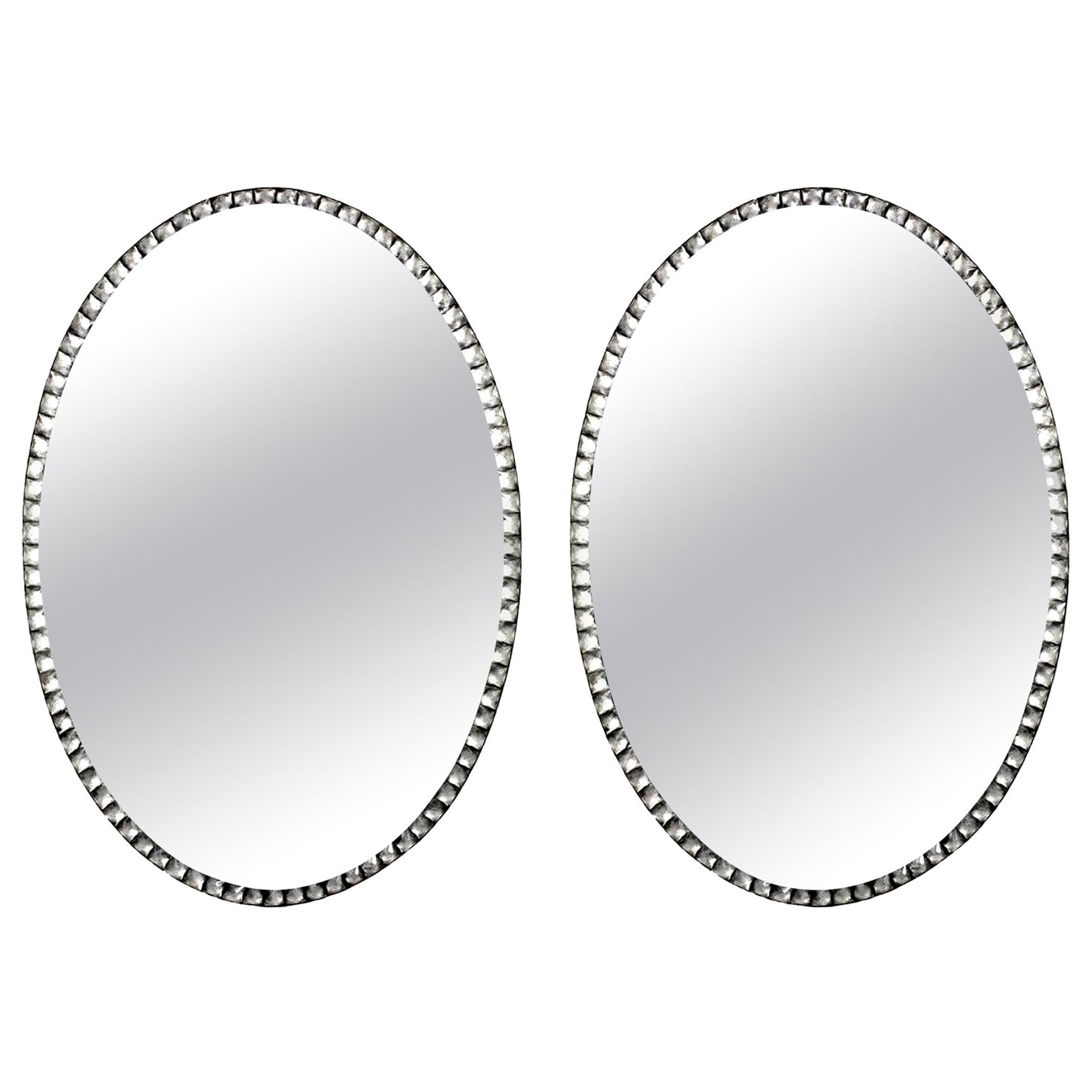 Pair of Georgian Style Irish Mirrors with Rock Crystal Faceted Borders