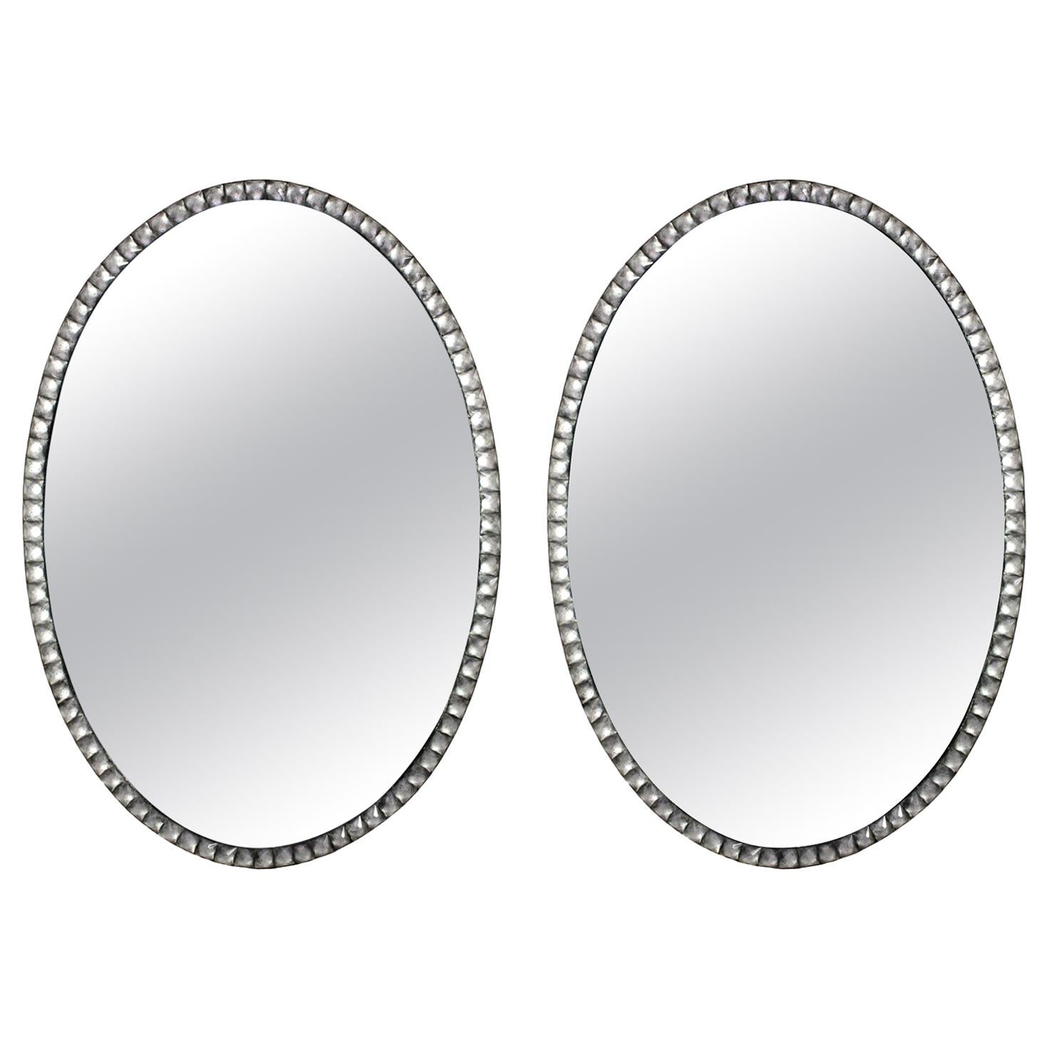 Pair of Georgian Style Irish Mirrors with Rock Crystal Faceted Borders