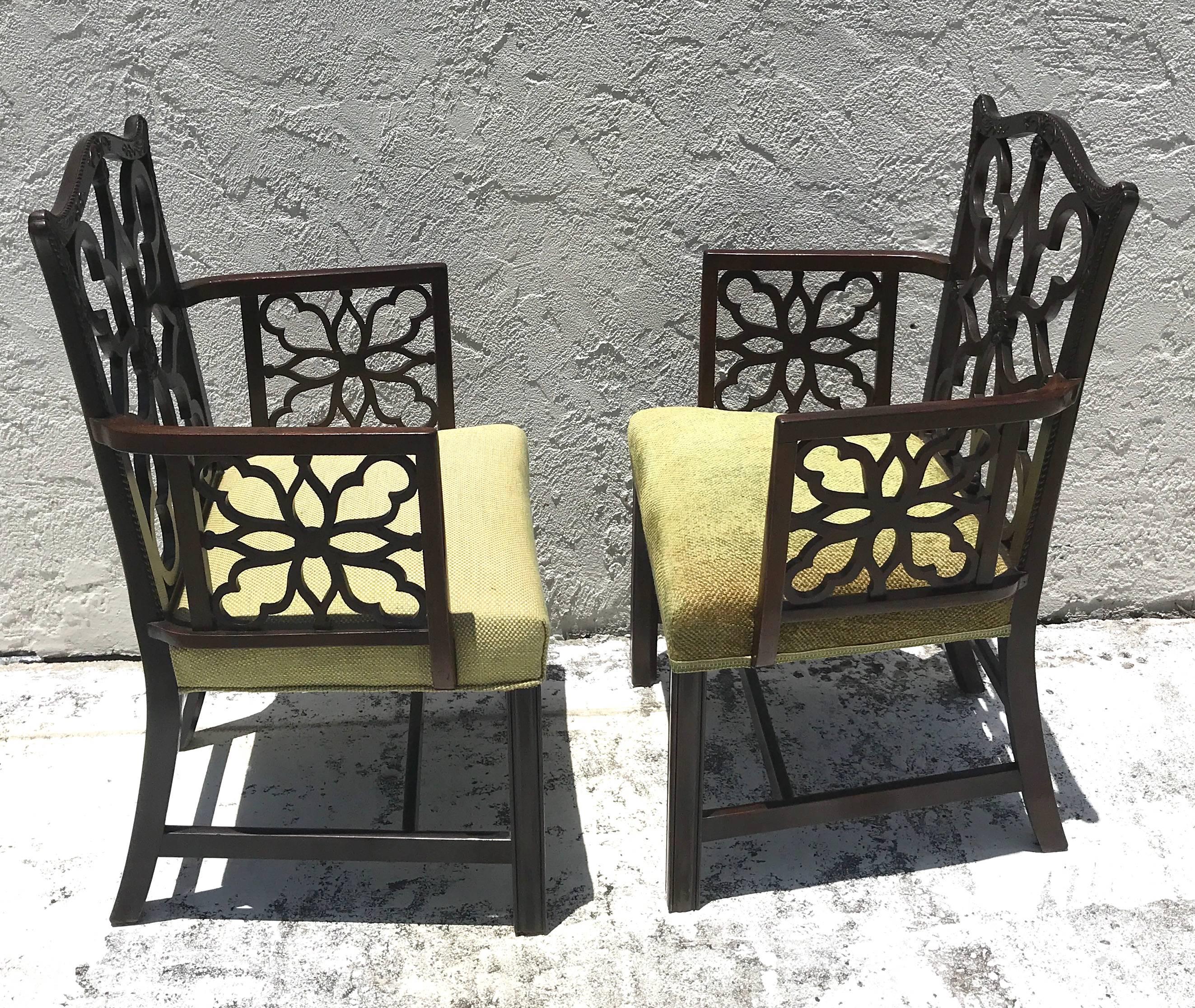 English Pair of Georgian Style Lattice Armchairs