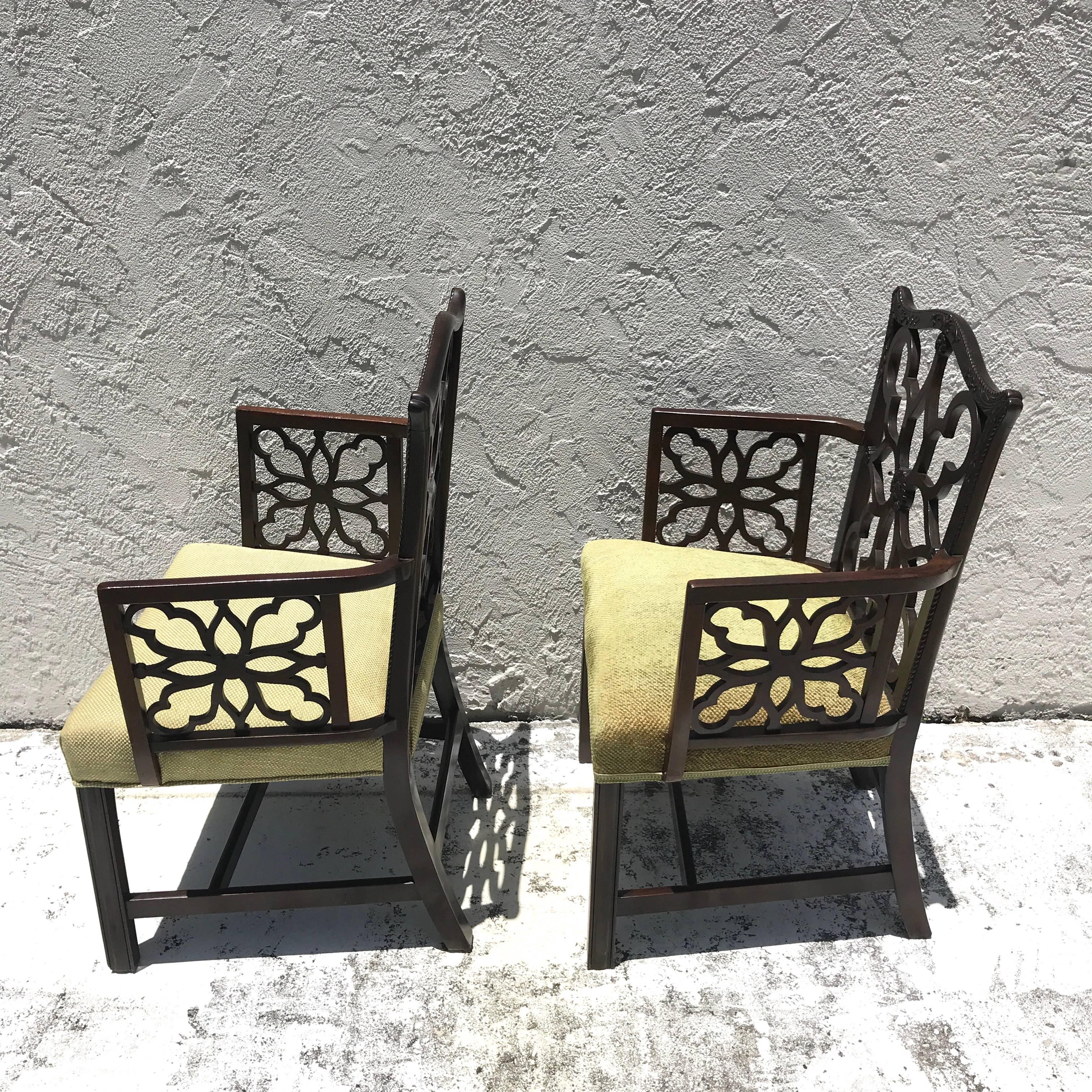 Pair of Georgian Style Lattice Armchairs In Good Condition In West Palm Beach, FL