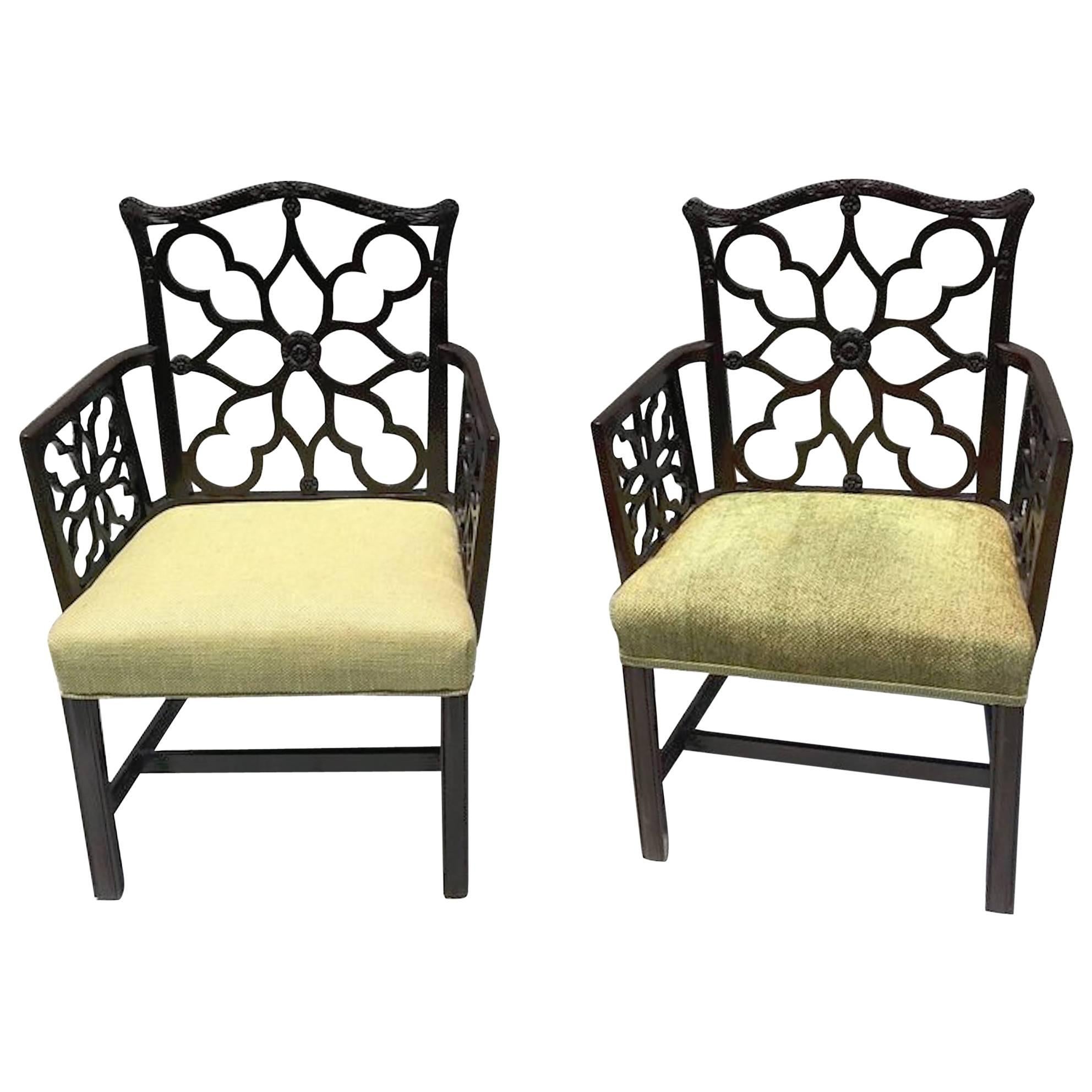 Pair of Georgian Style Lattice Armchairs