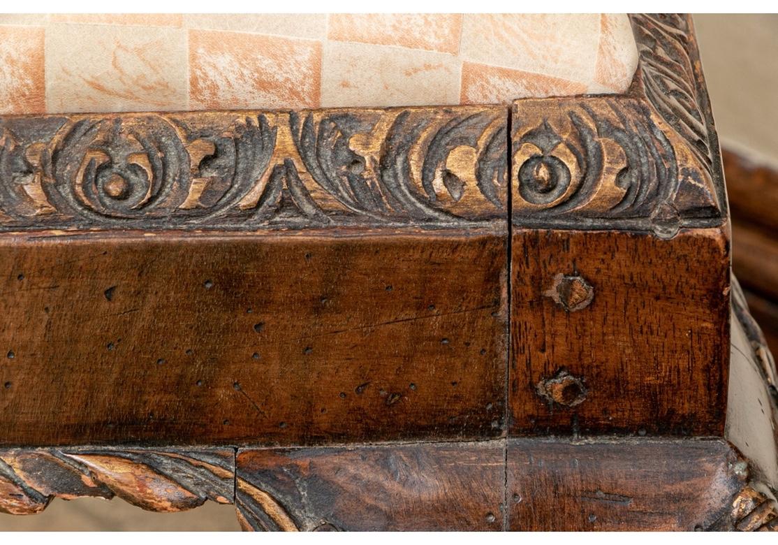 Hand-Carved Pair of Georgian Style Leather Benches For Sale