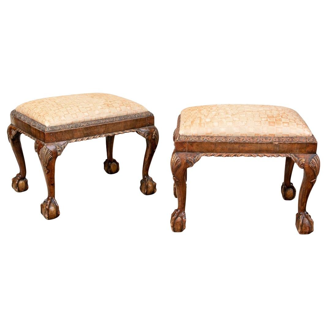 Pair of Georgian Style Leather Benches For Sale