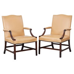 Pair of Georgian Style Leather Gainsborough Chairs