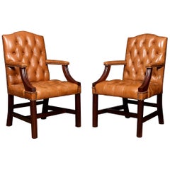 Pair of Georgian Style Leather Gainsborough Library Chairs