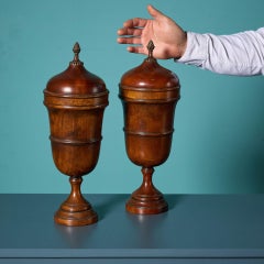 Pair of Georgian Style lidded Mahogany Urns