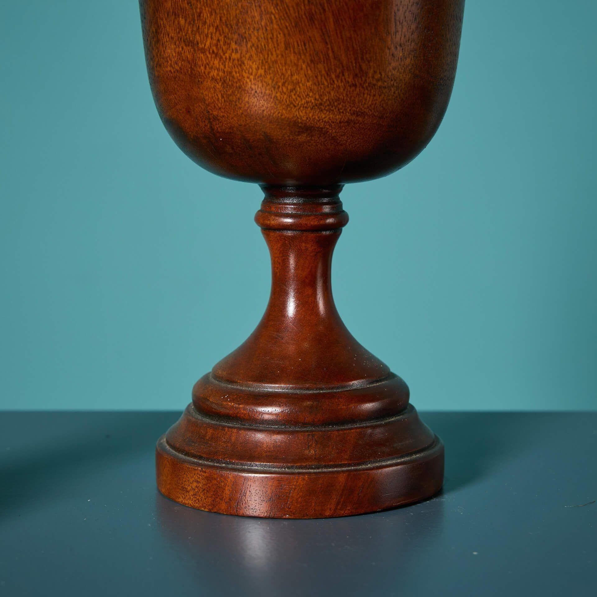 Pair of Georgian Style lidded Mahogany Urns In Fair Condition For Sale In Wormelow, Herefordshire