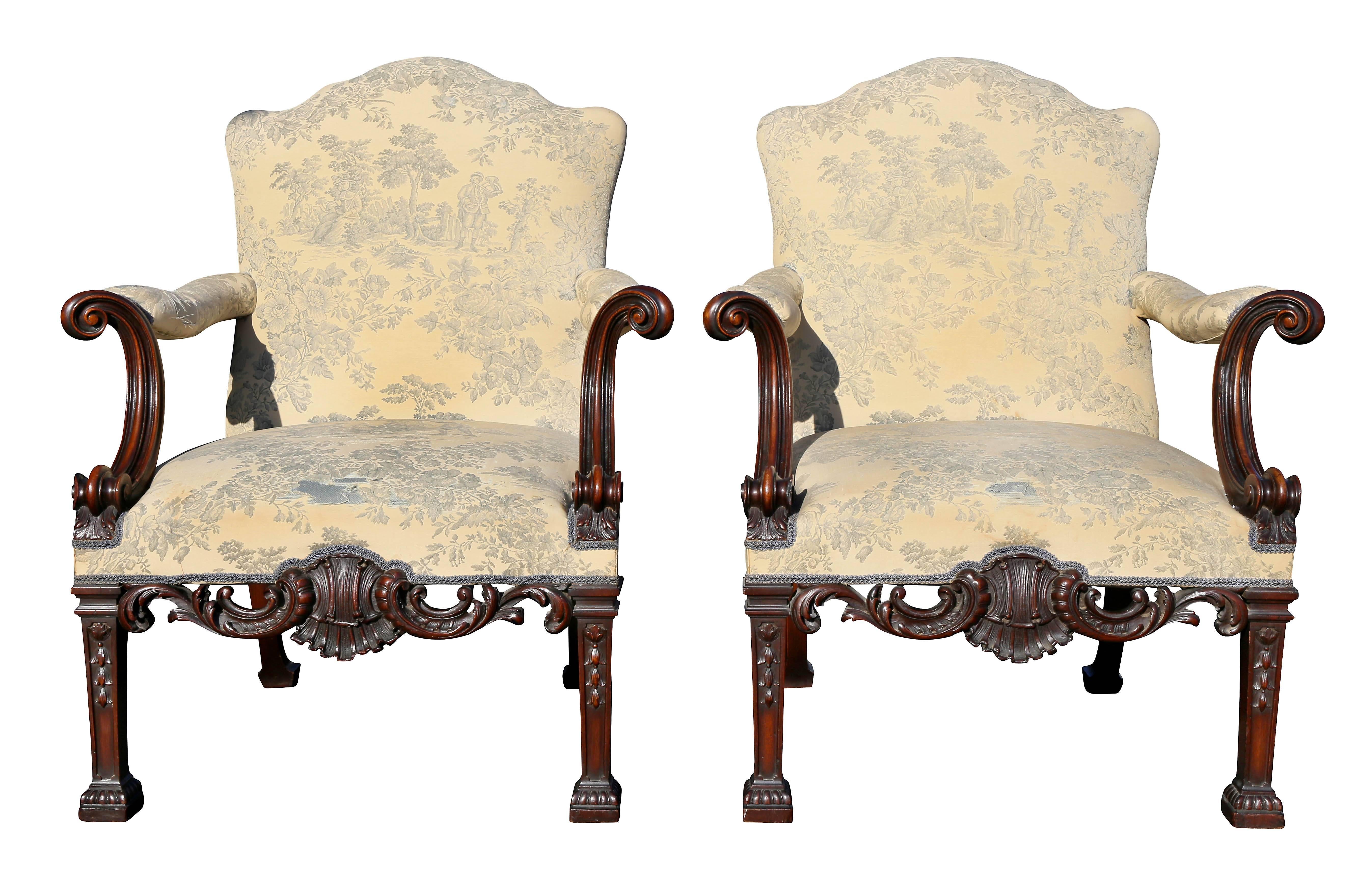 Pair of Georgian Style Mahogany Armchairs 1