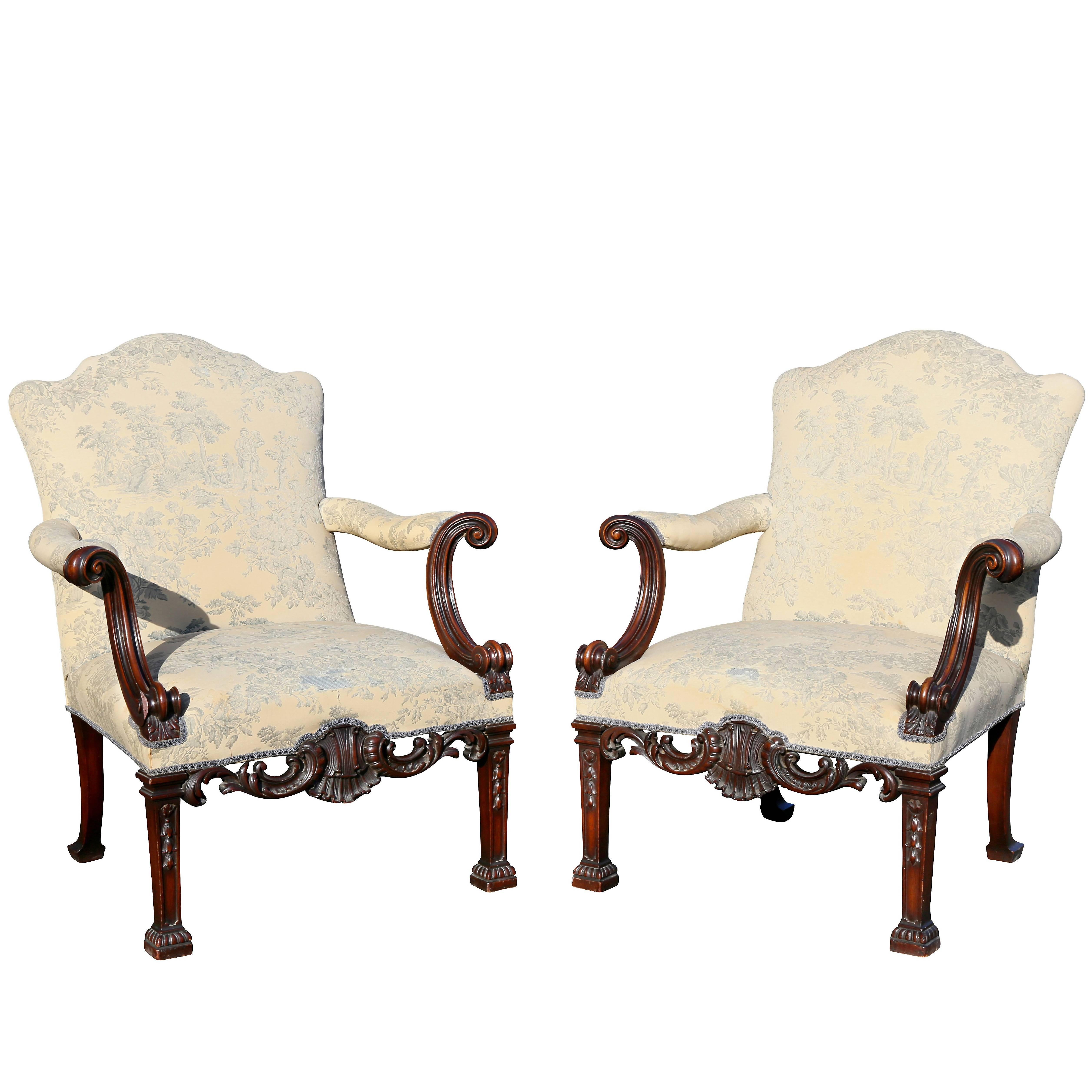 Pair of Georgian Style Mahogany Armchairs