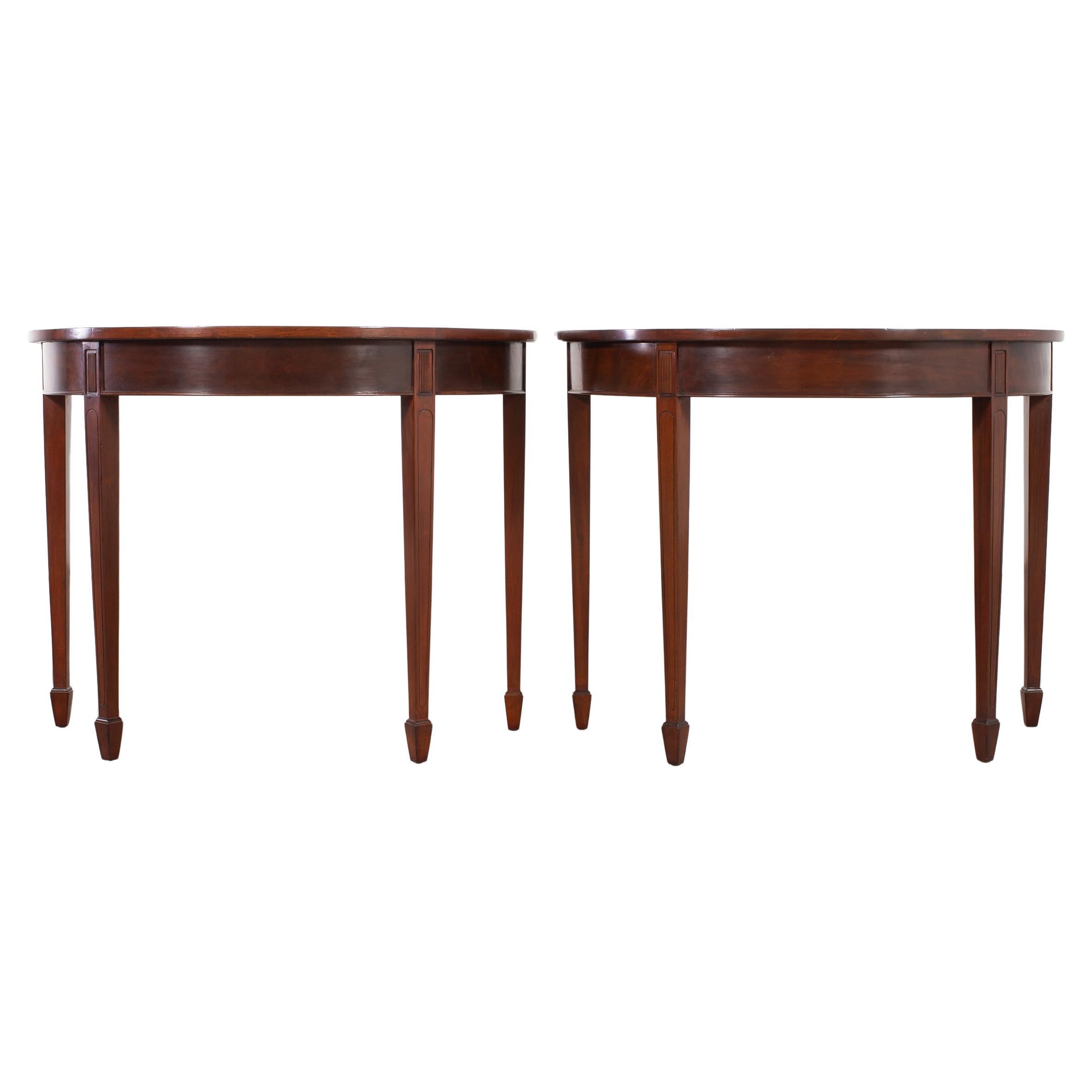 Pair of Georgian Style Mahogany Demilune Console Tables