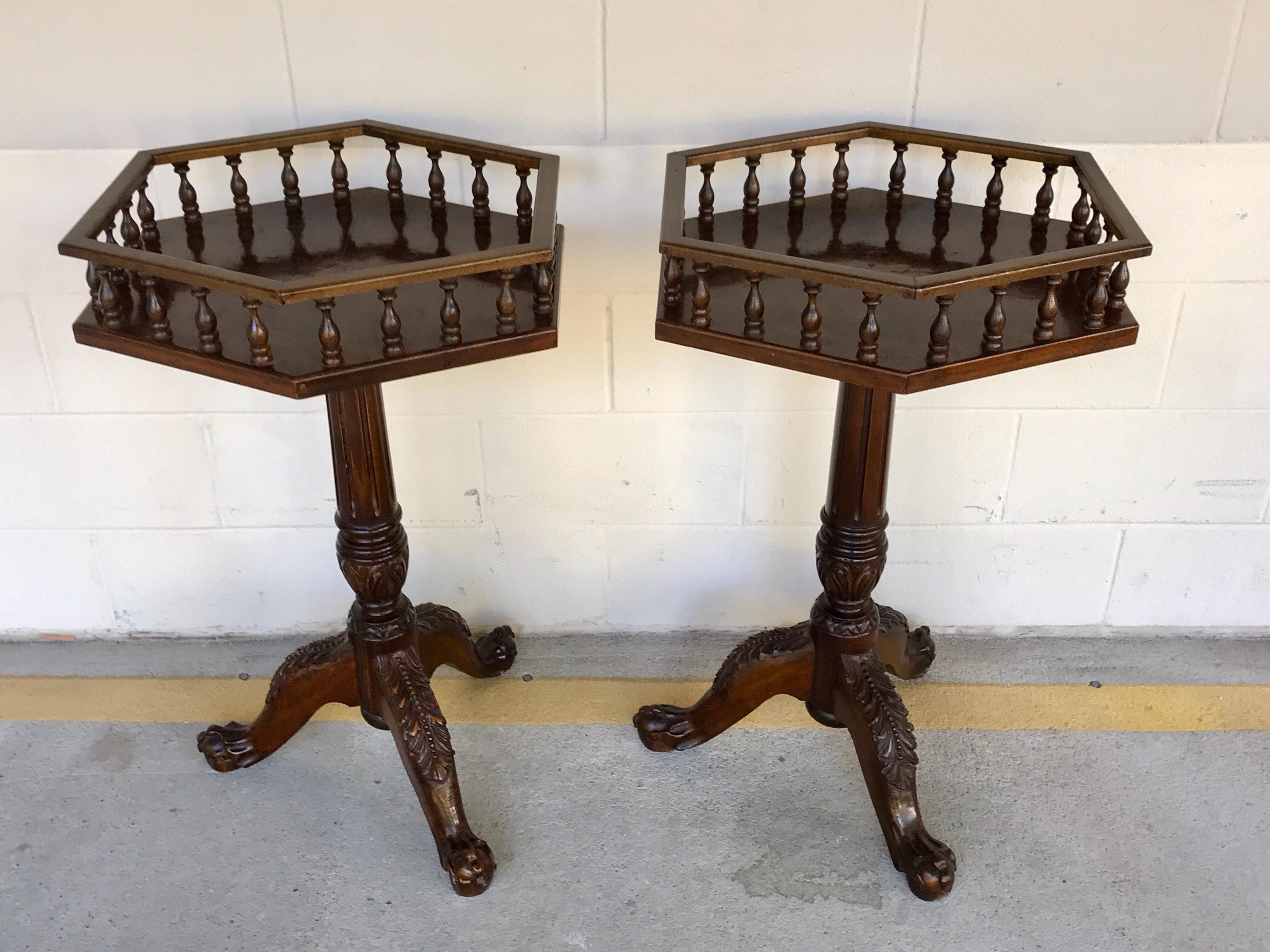 Pair of Georgian style gallery tables, each one with a diamond shaped 5