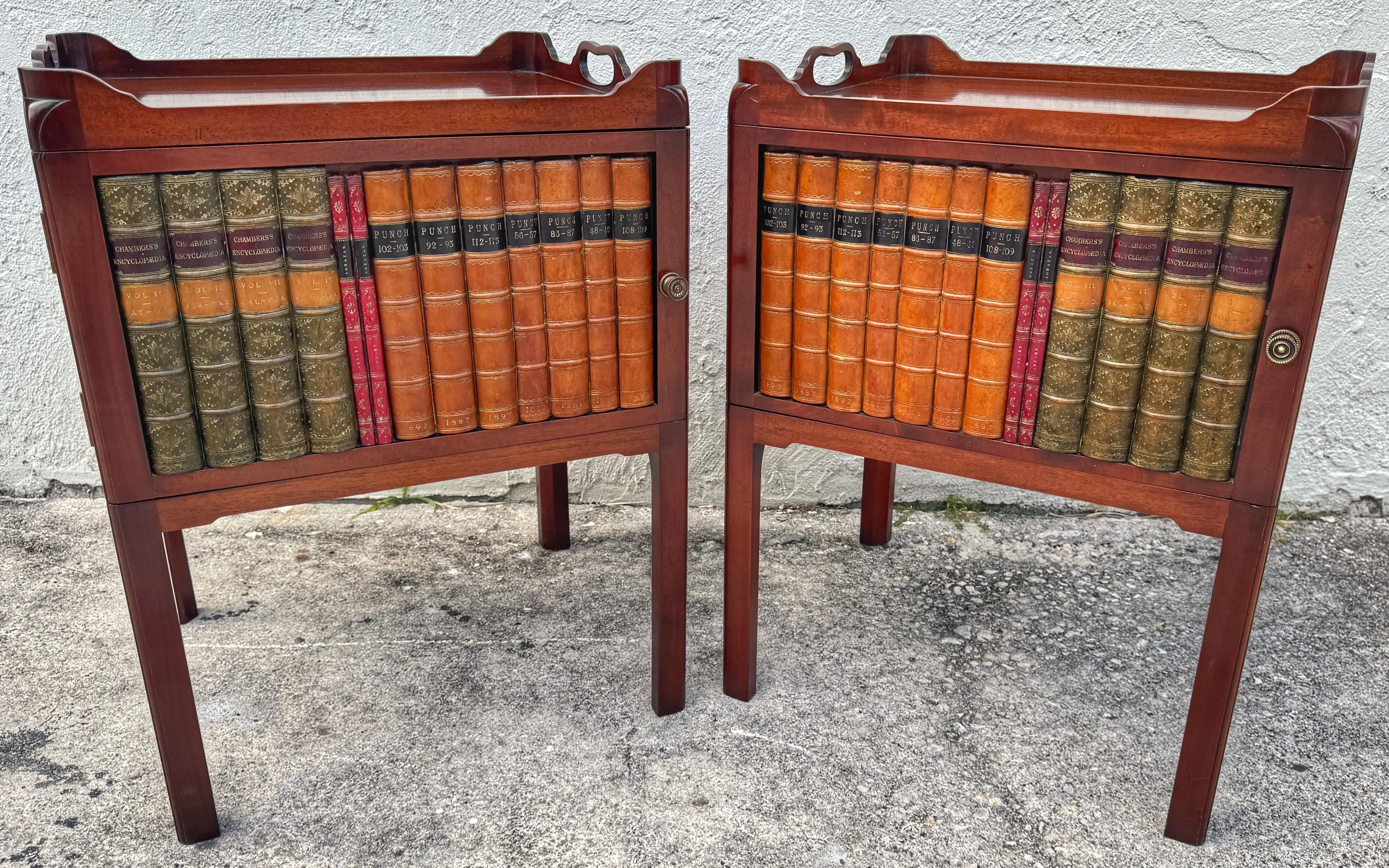 Pair of Georgian Style Mahogany & Leather Book Spine Front End Tables  For Sale 2