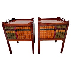 Pair of Georgian Style Mahogany & Leather Book Spine Front End Tables 