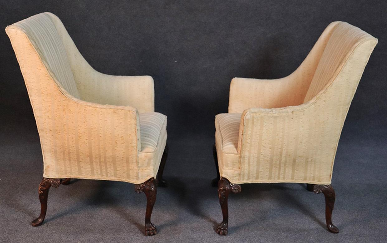 Upholstery Pair of English Georgian Style Mahogany Lounge Club Fireside Chairs