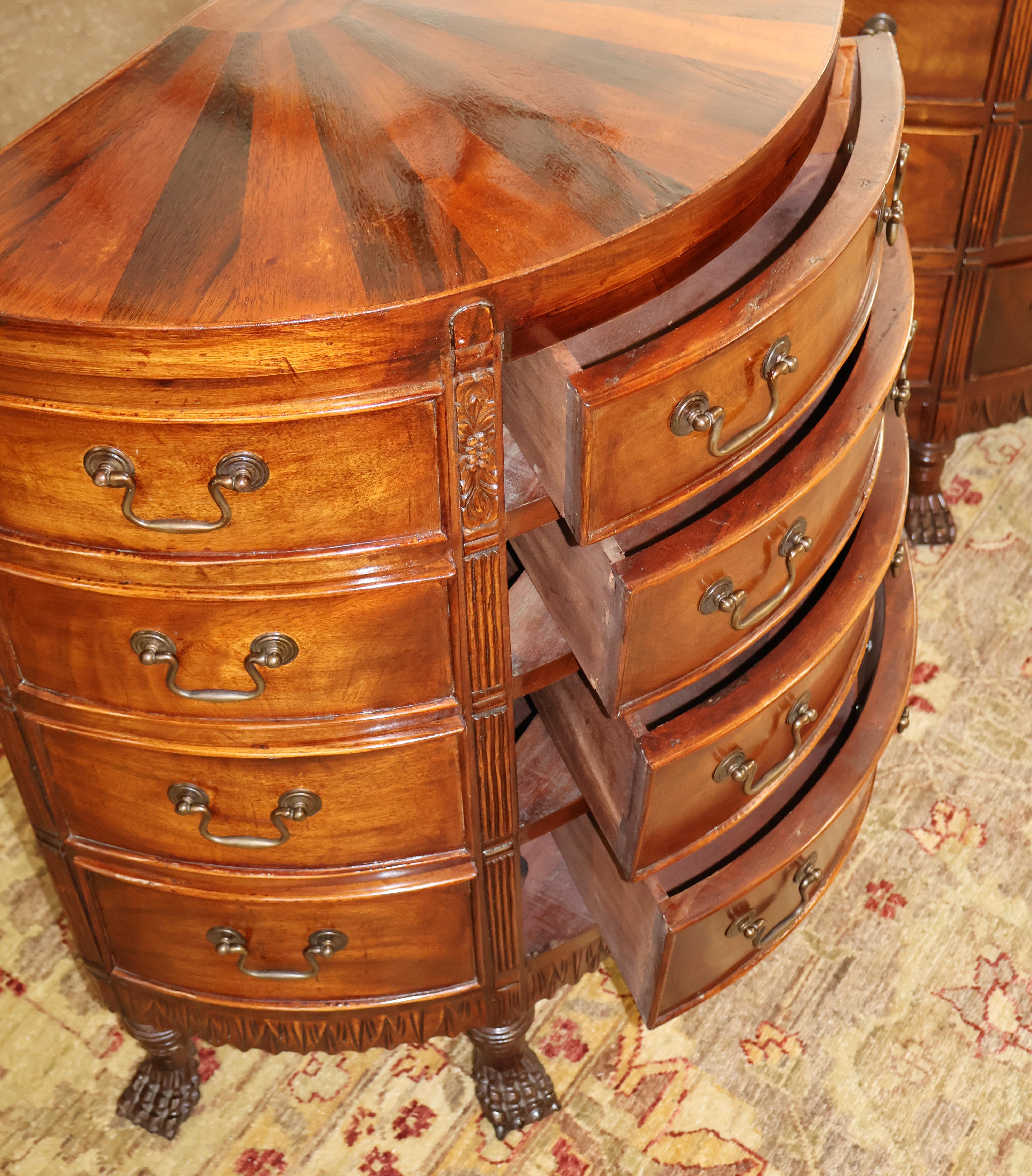 Pair of Georgian Style Mahogany Sunburst Demilune Nightstand Chest of Drawers 6