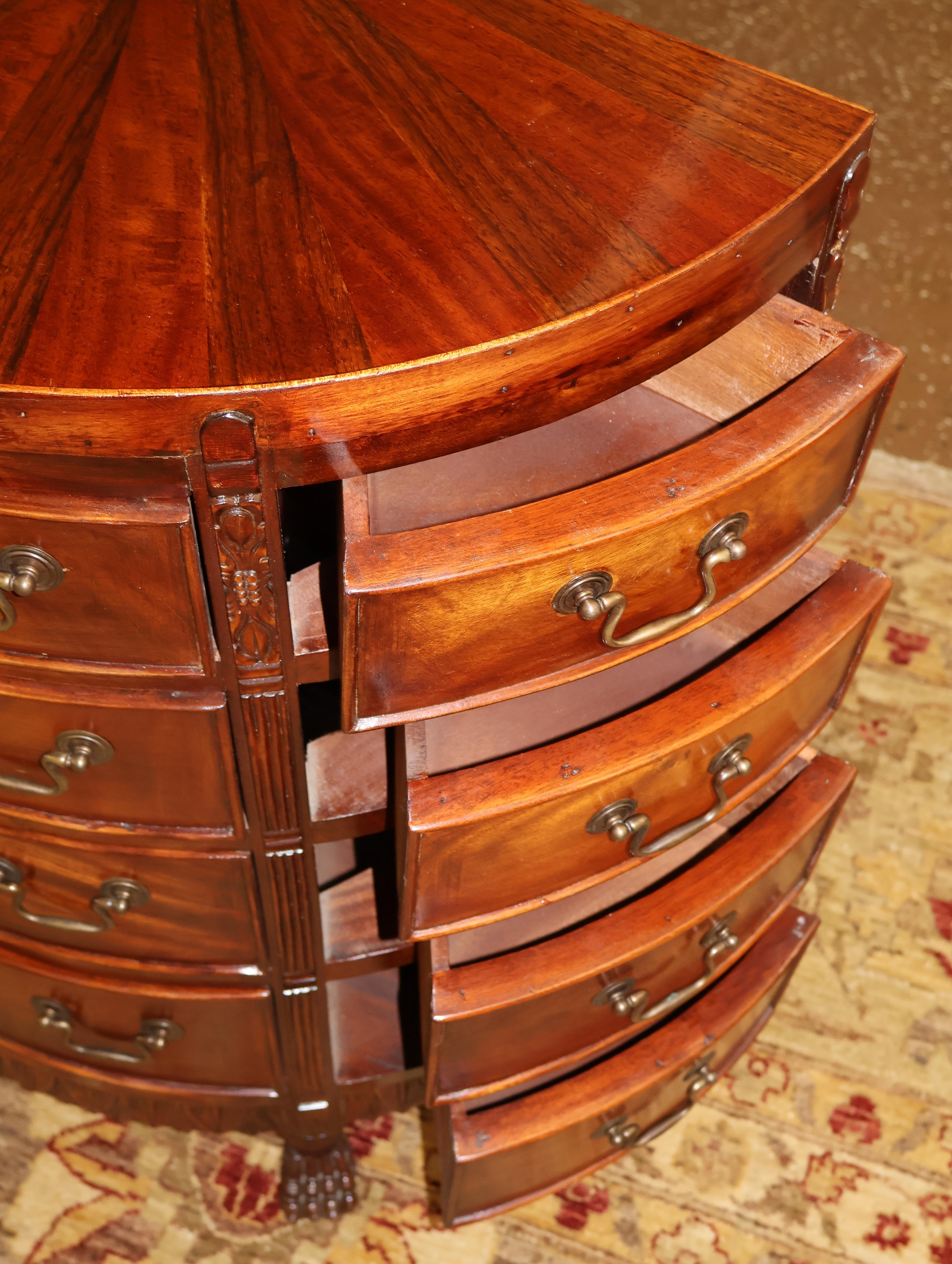 Pair of Georgian Style Mahogany Sunburst Demilune Nightstand Chest of Drawers 8