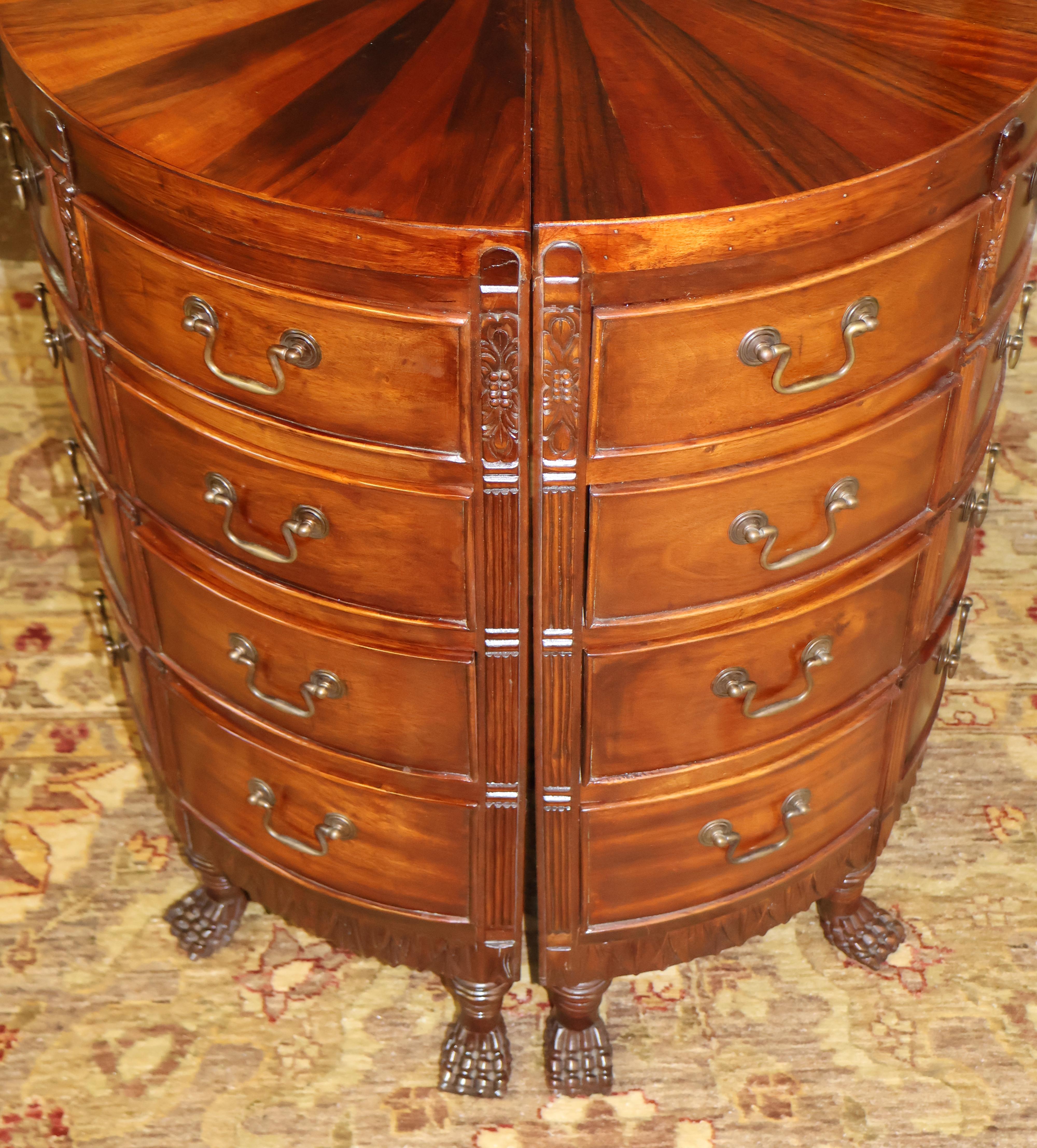 Pair of Georgian Style Mahogany Sunburst Demilune Nightstand Chest of Drawers 9