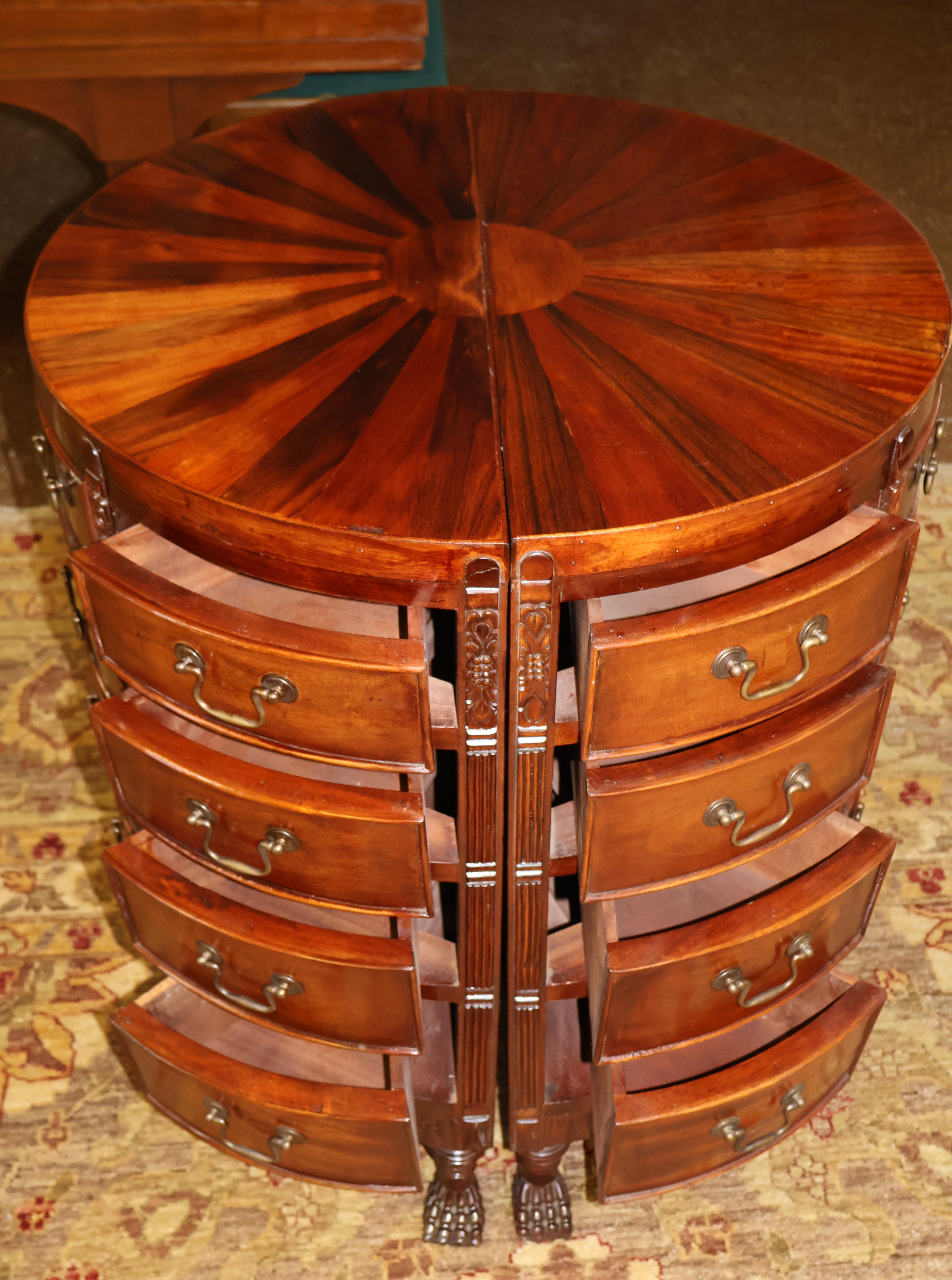 Pair of Georgian Style Mahogany Sunburst Demilune Nightstand Chest of Drawers 10