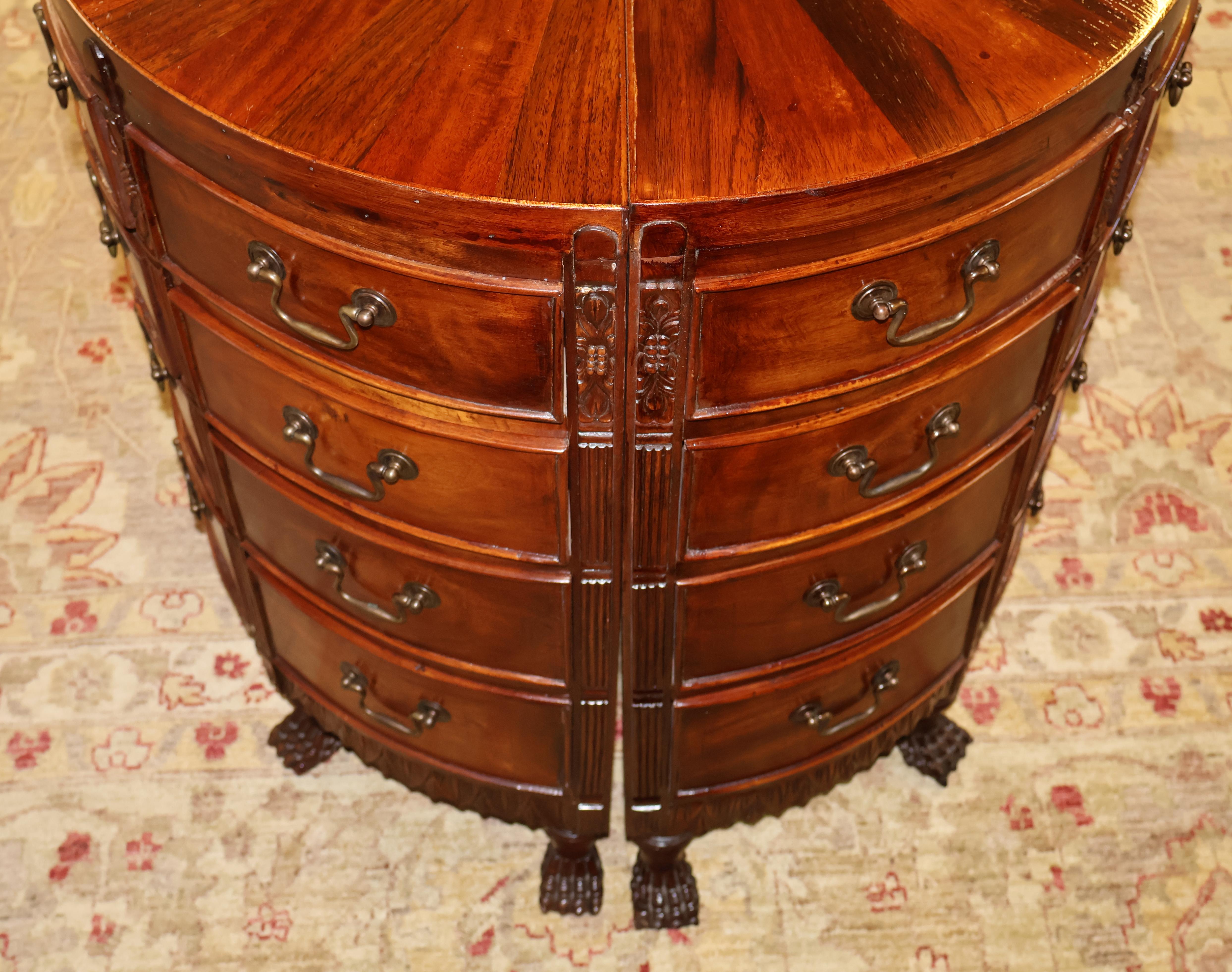 Pair of Georgian Style Mahogany Sunburst Demilune Nightstand Chest of Drawers 11