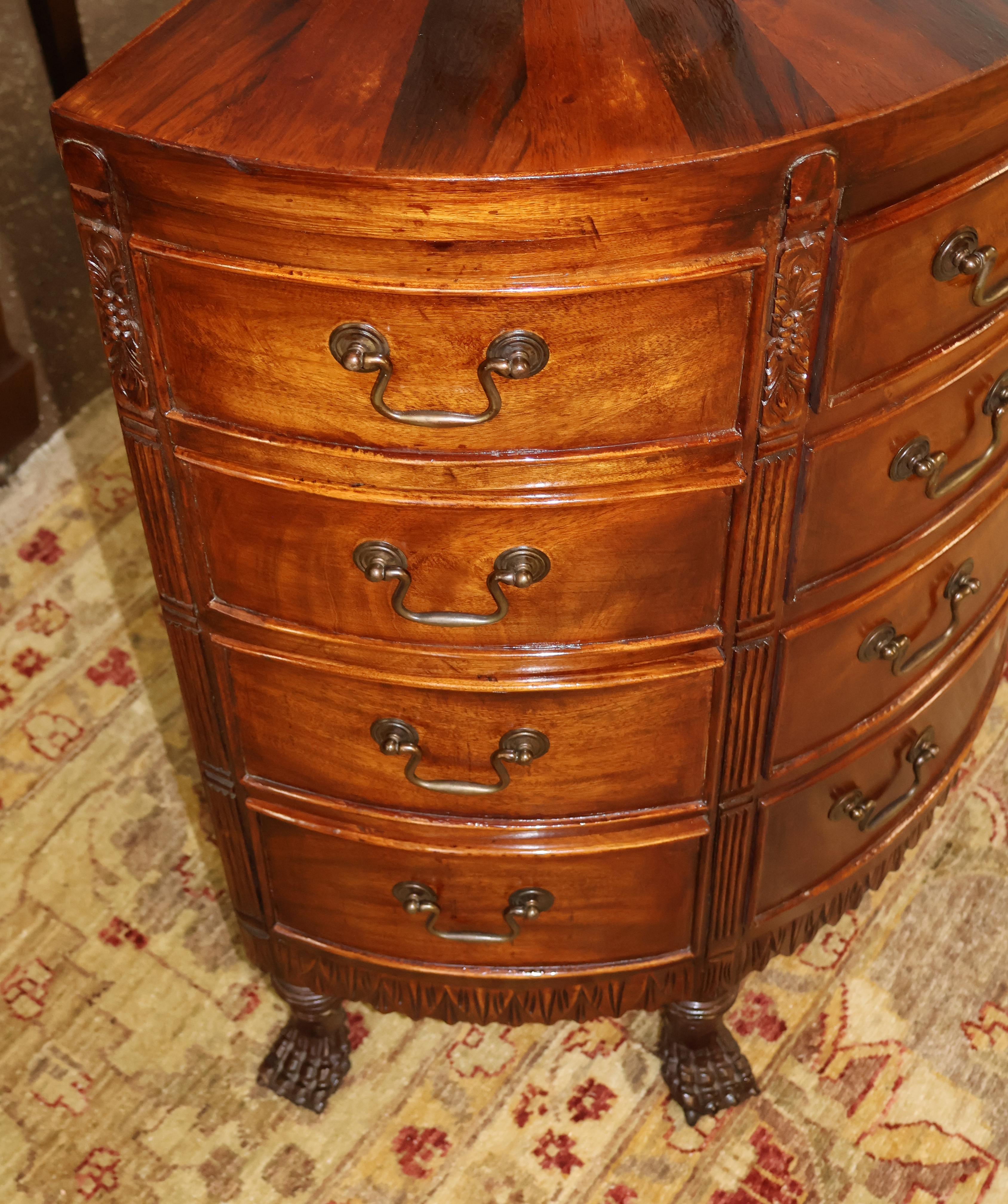 Pair of Georgian Style Mahogany Sunburst Demilune Nightstand Chest of Drawers 2