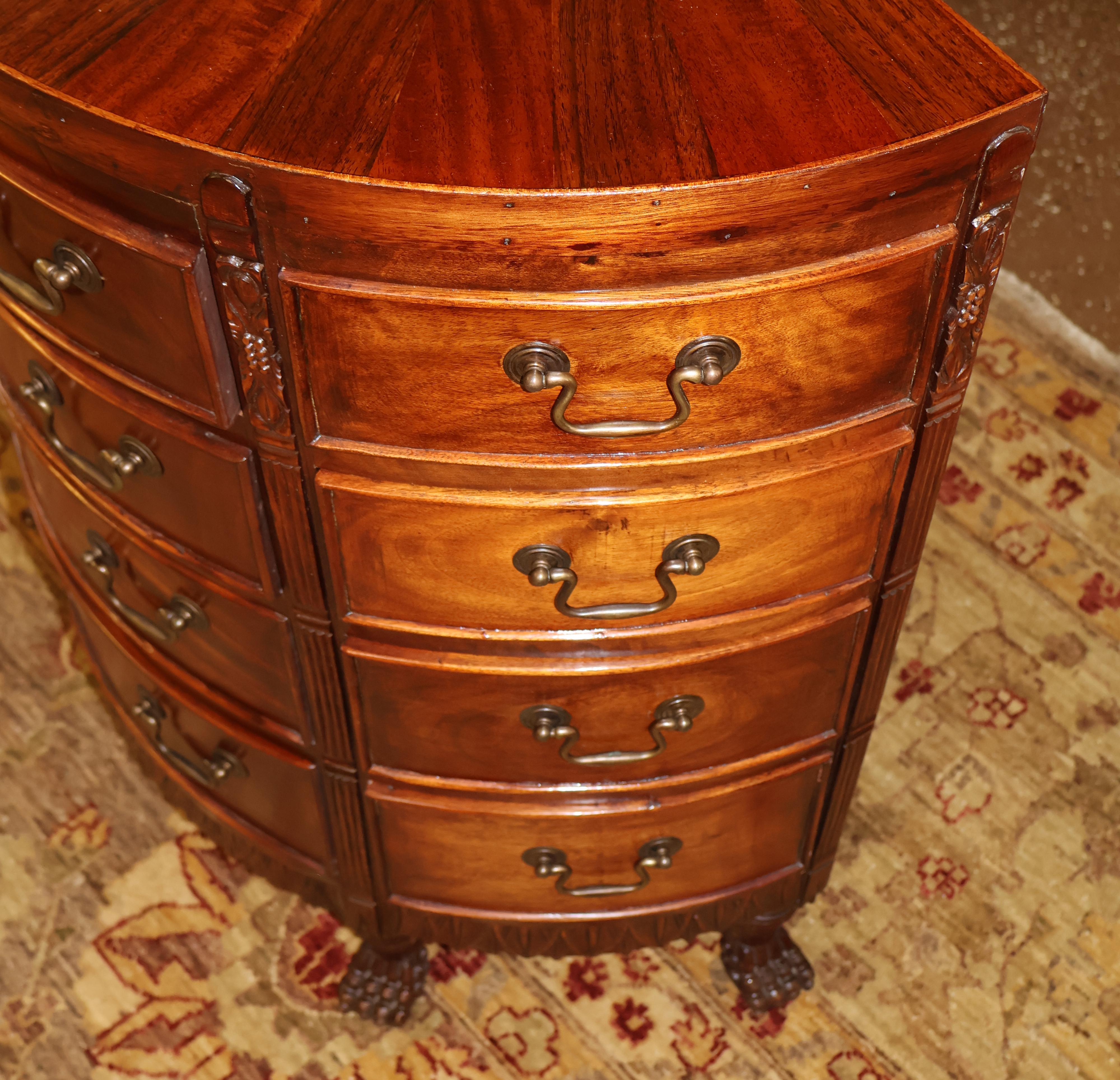 Pair of Georgian Style Mahogany Sunburst Demilune Nightstand Chest of Drawers 3