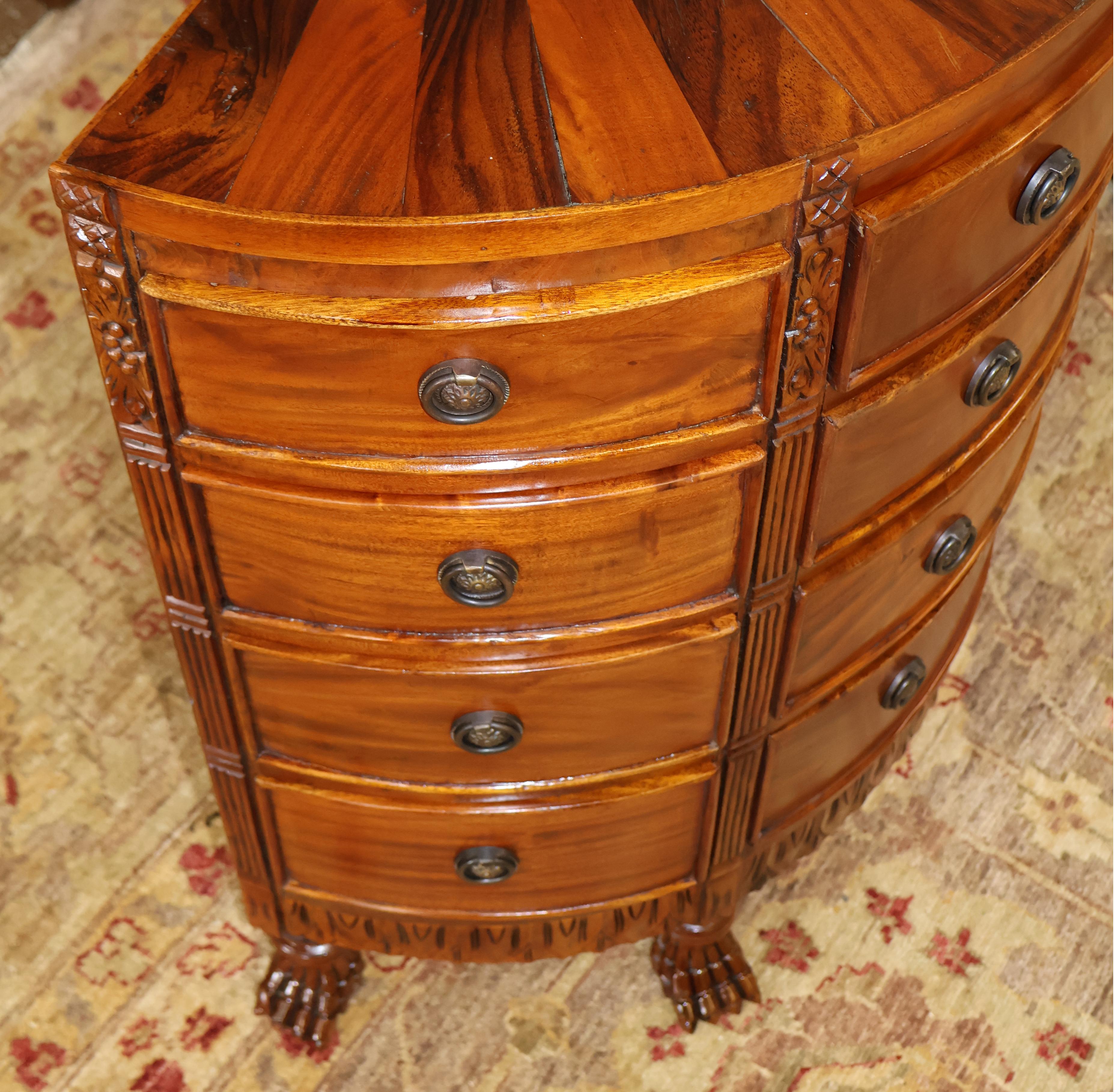  Pair of Georgian Style Mahogany Sunburst Pattern Demilune Chest of Drawers For Sale 6