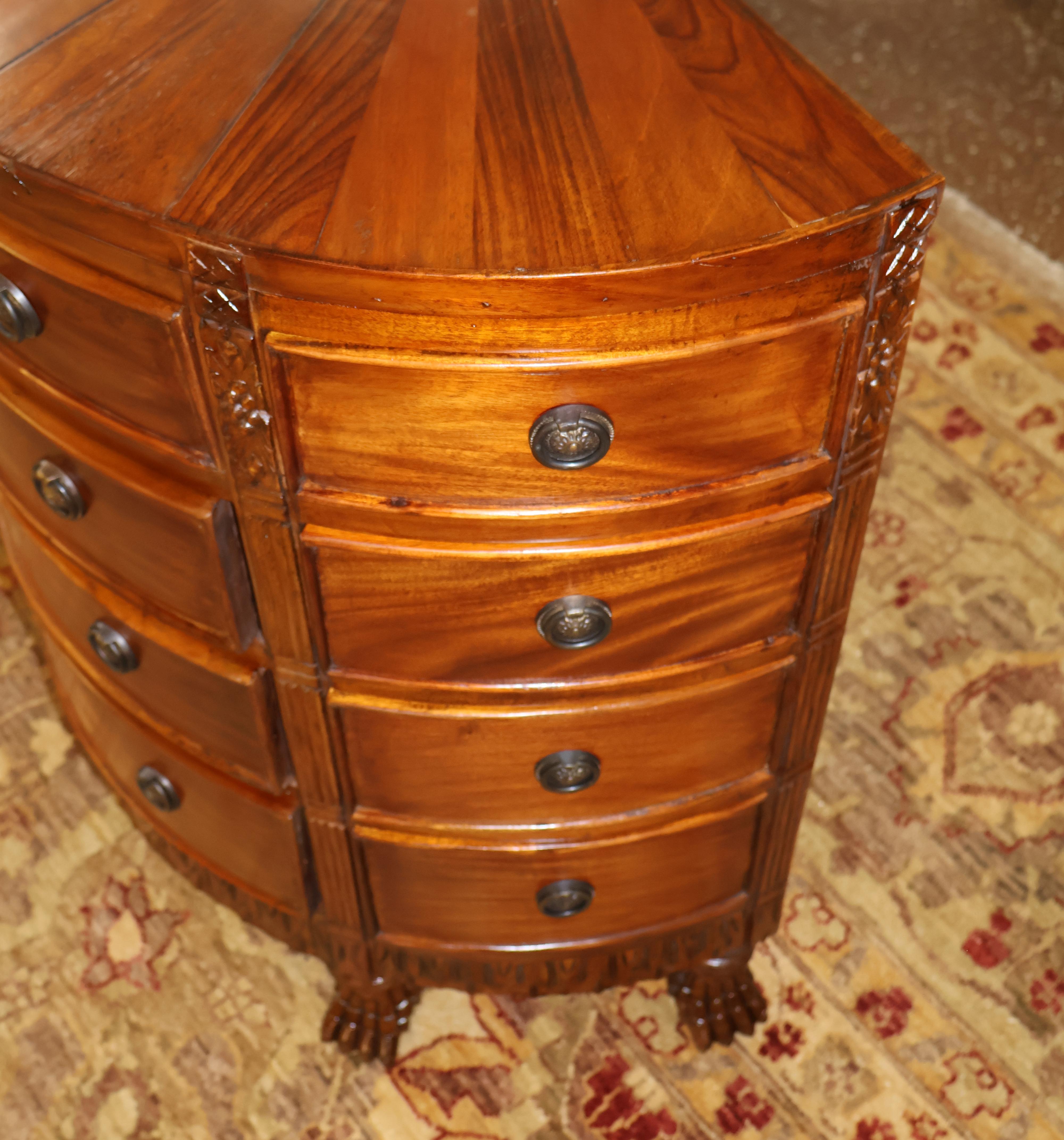  Pair of Georgian Style Mahogany Sunburst Pattern Demilune Chest of Drawers For Sale 7