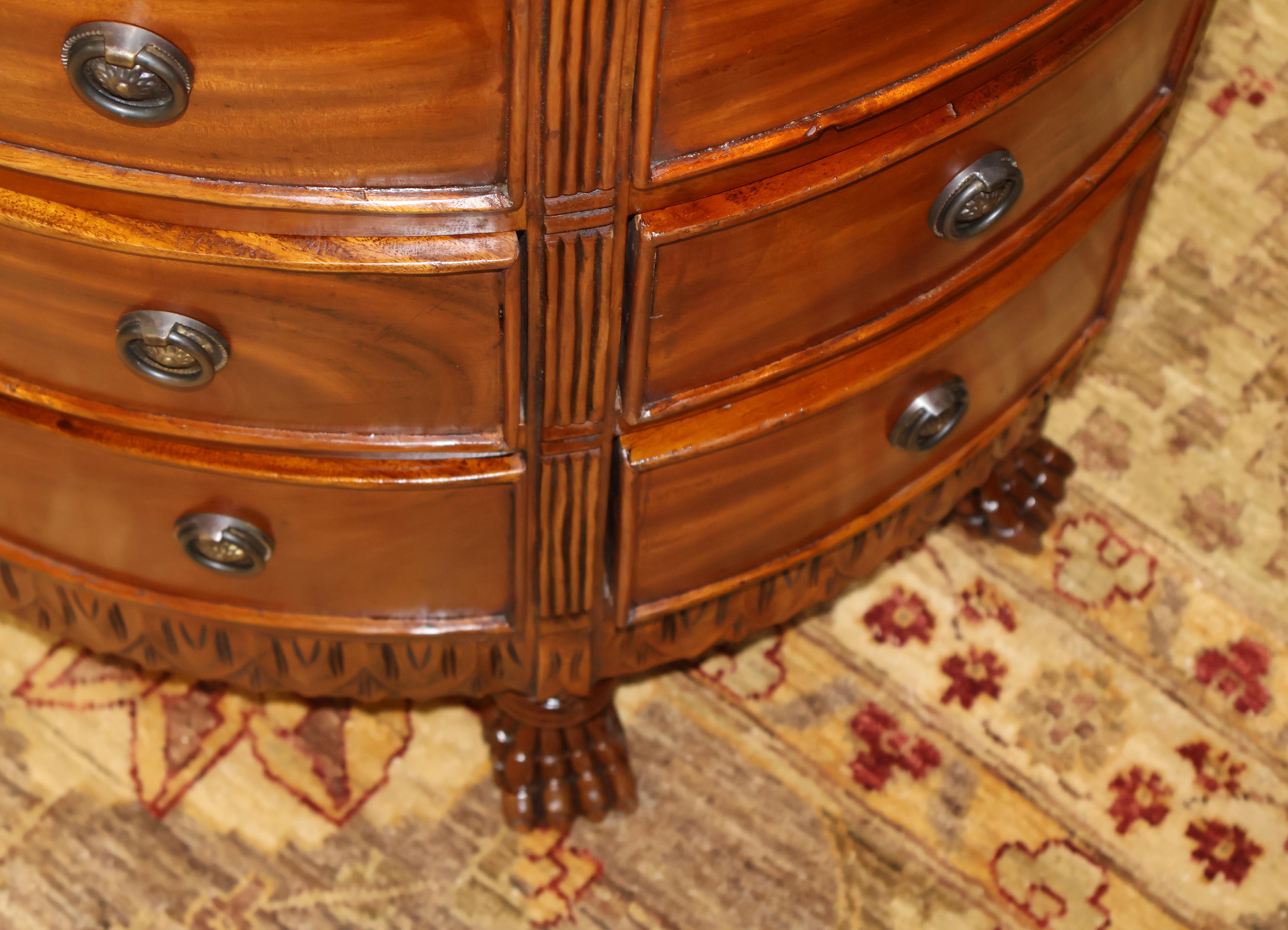  Pair of Georgian Style Mahogany Sunburst Pattern Demilune Chest of Drawers For Sale 10