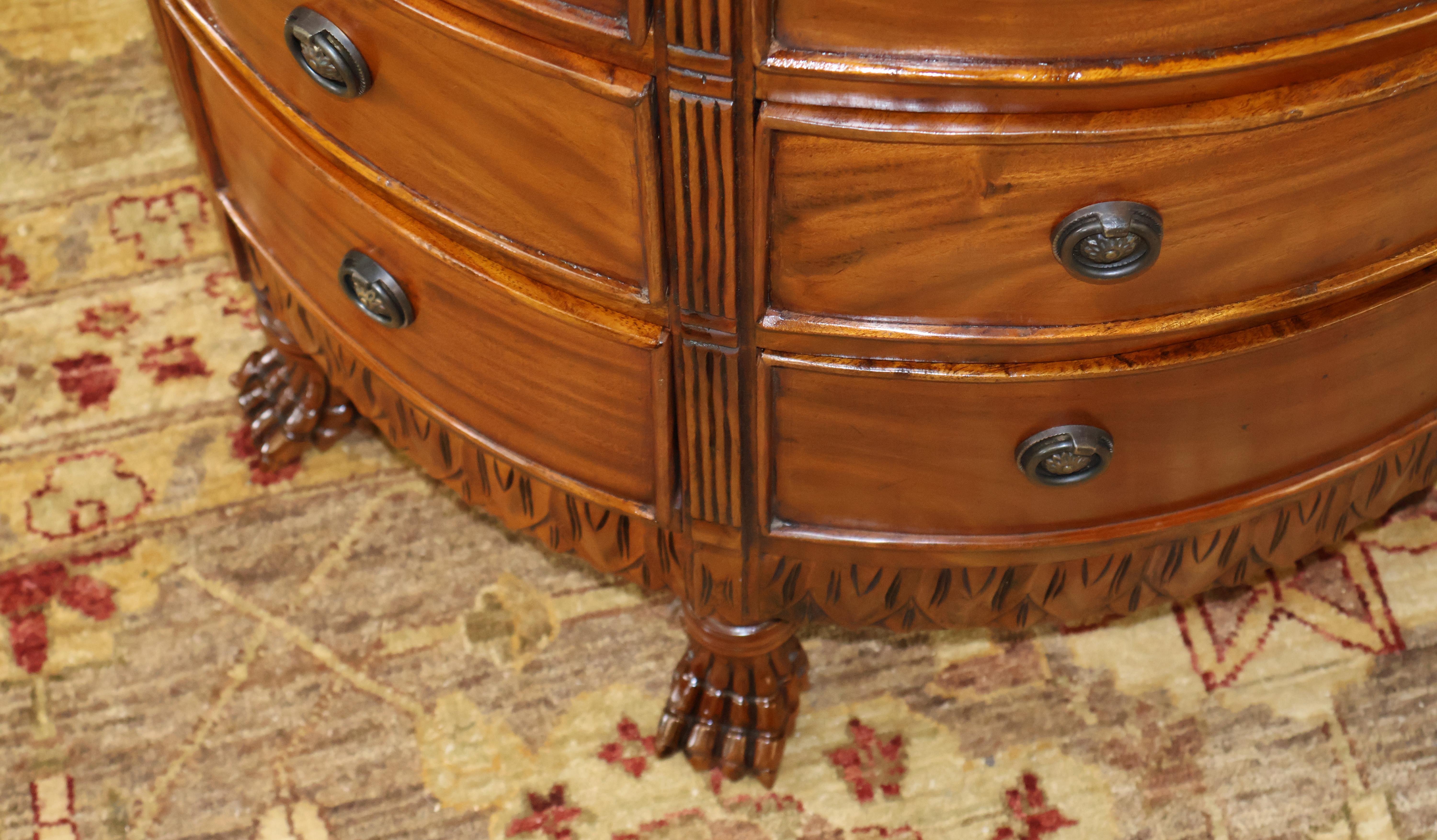  Pair of Georgian Style Mahogany Sunburst Pattern Demilune Chest of Drawers For Sale 11
