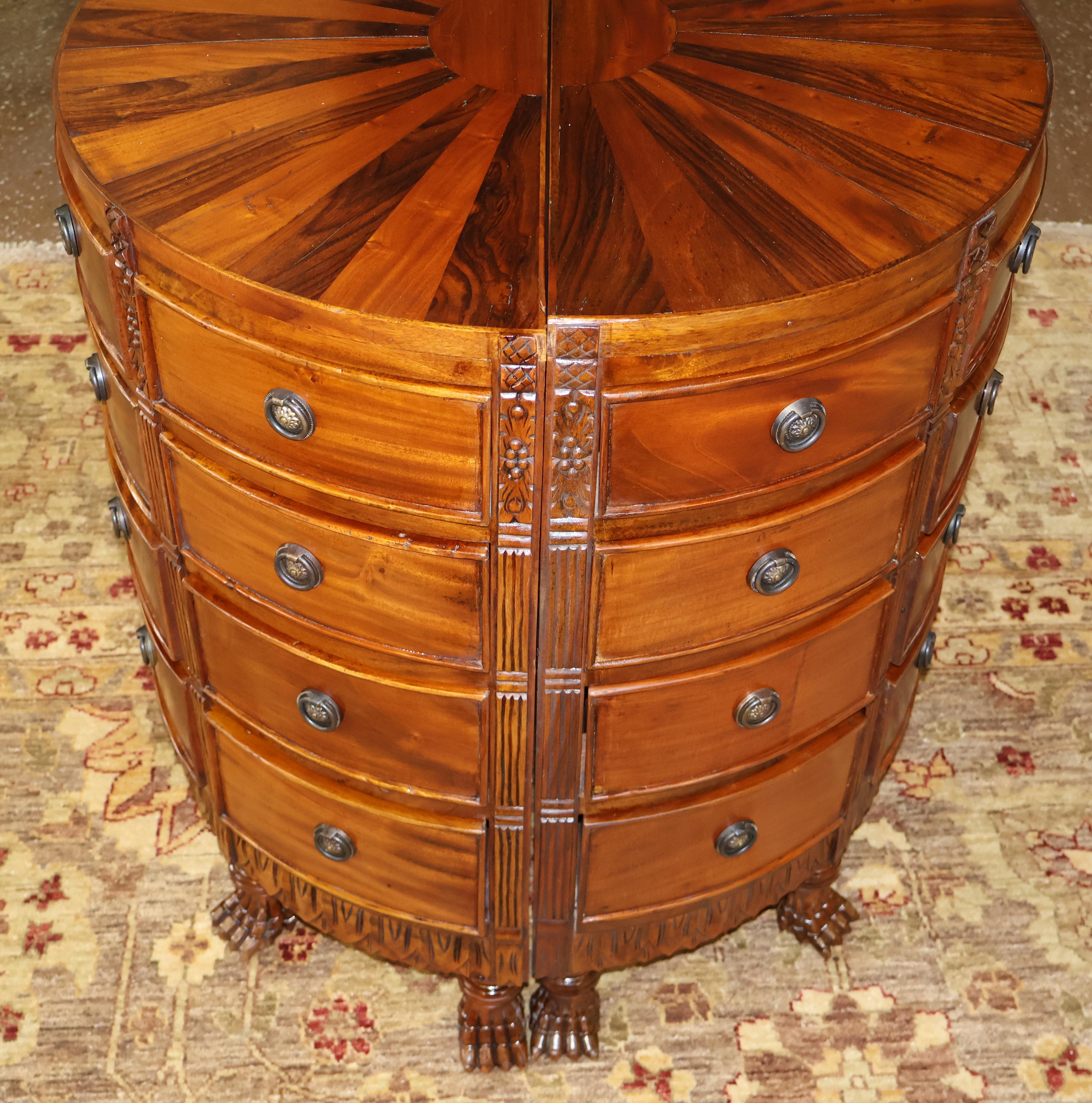  Pair of Georgian Style Mahogany Sunburst Pattern Demilune Chest of Drawers For Sale 12