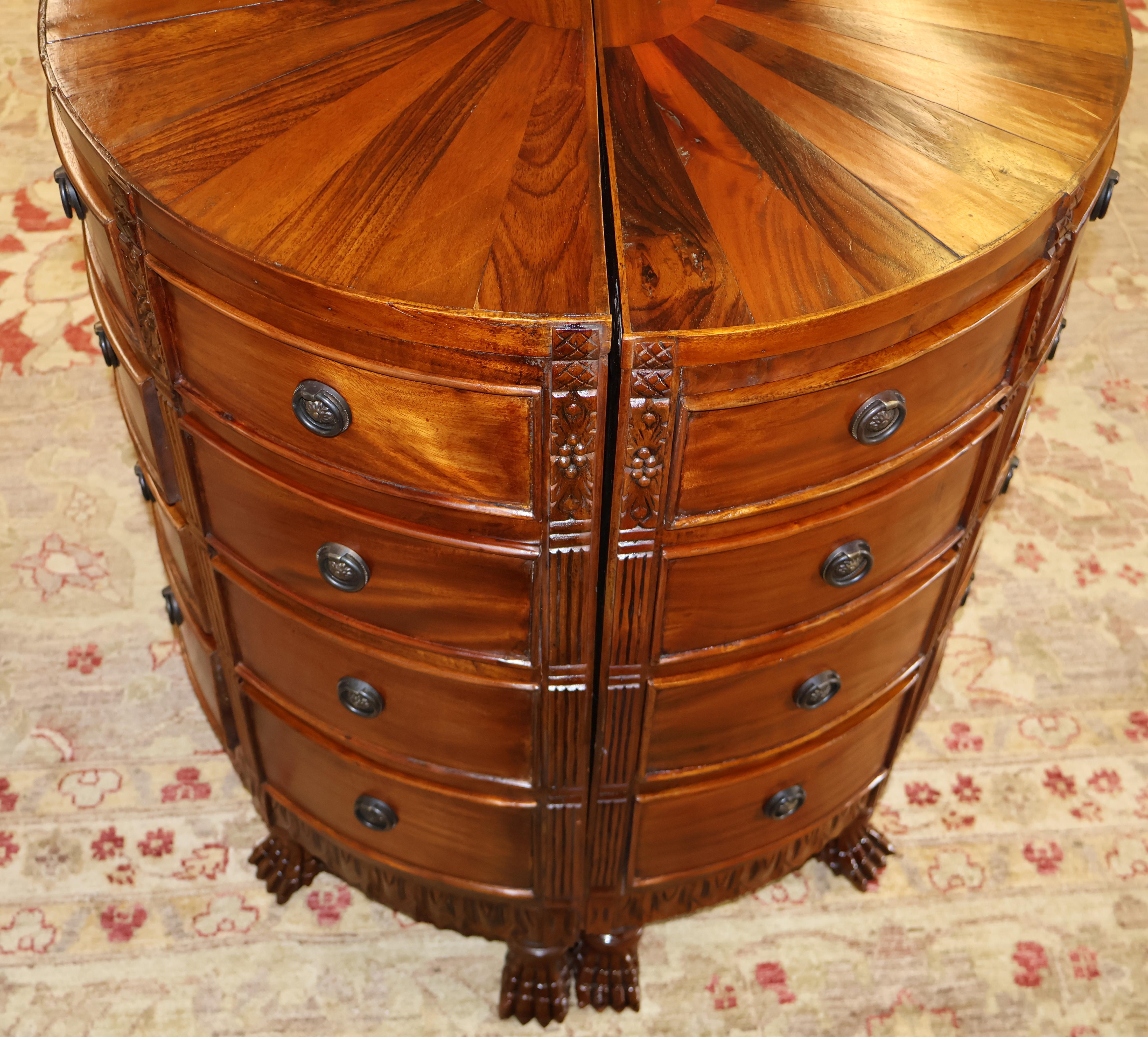  Pair of Georgian Style Mahogany Sunburst Pattern Demilune Chest of Drawers For Sale 13