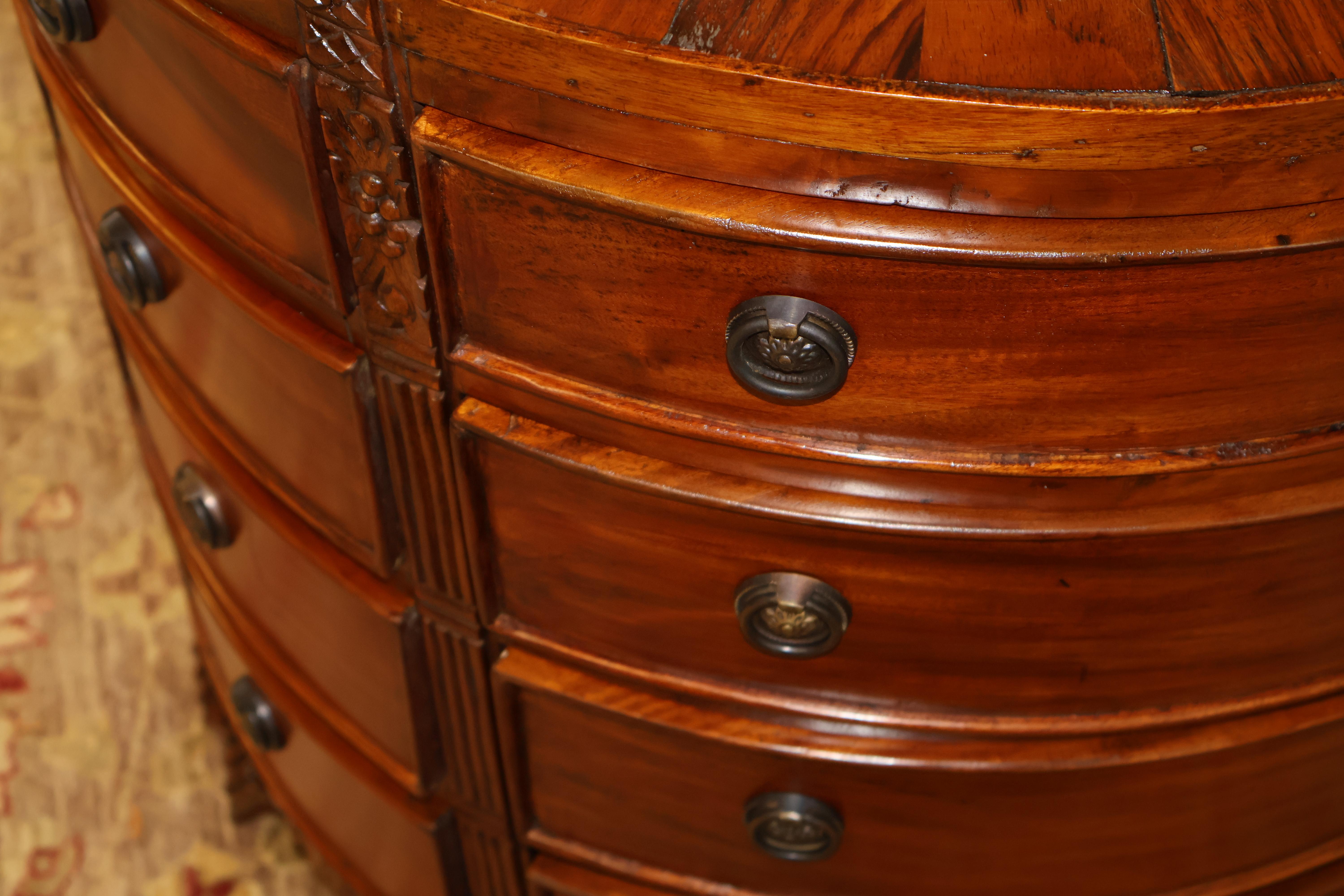  Pair of Georgian Style Mahogany Sunburst Pattern Demilune Chest of Drawers For Sale 15