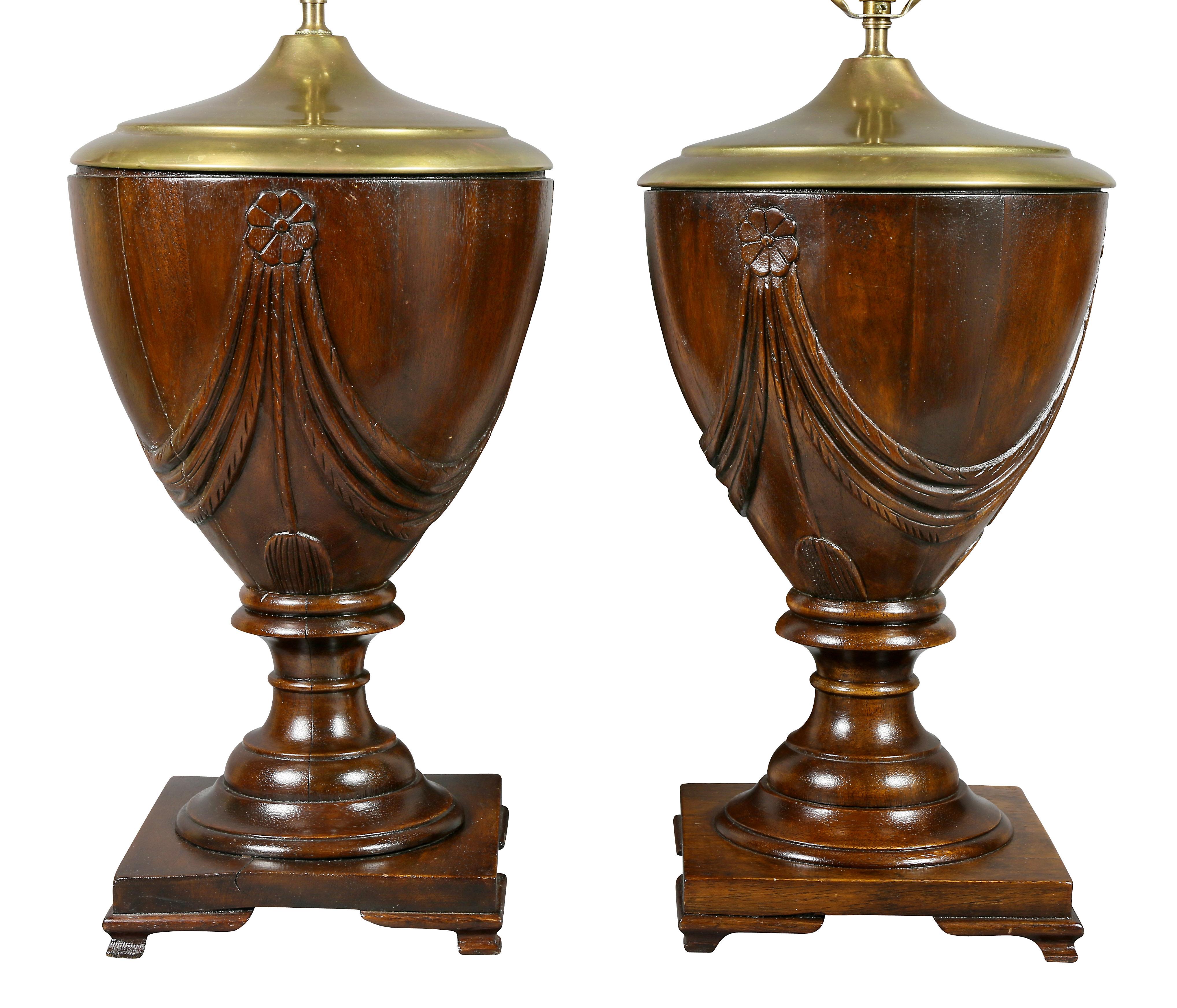 English Pair of Georgian Style Mahogany Table Lamps