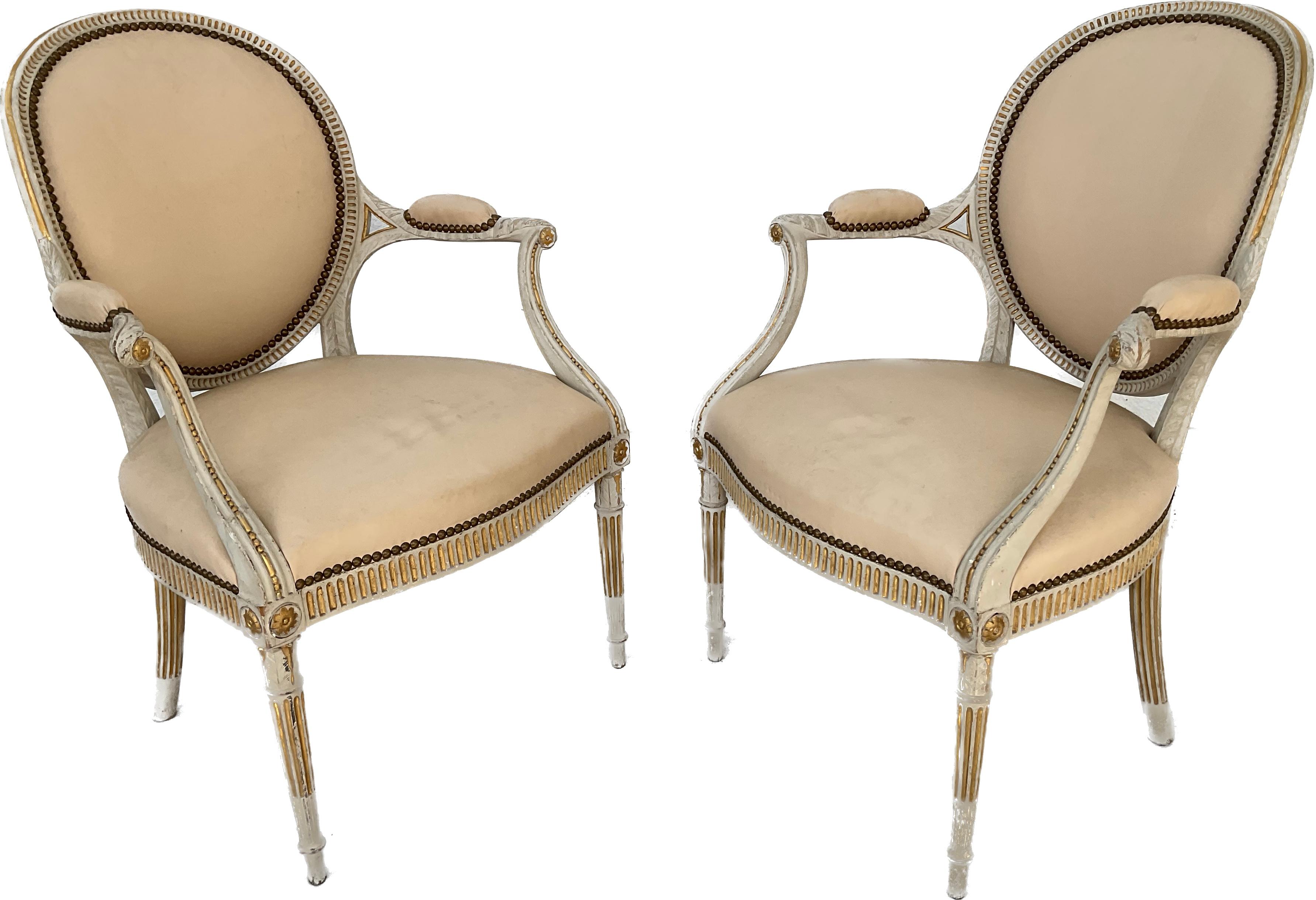 Pair of Georgian Style Painted Armchairs In Good Condition For Sale In Bradenton, FL