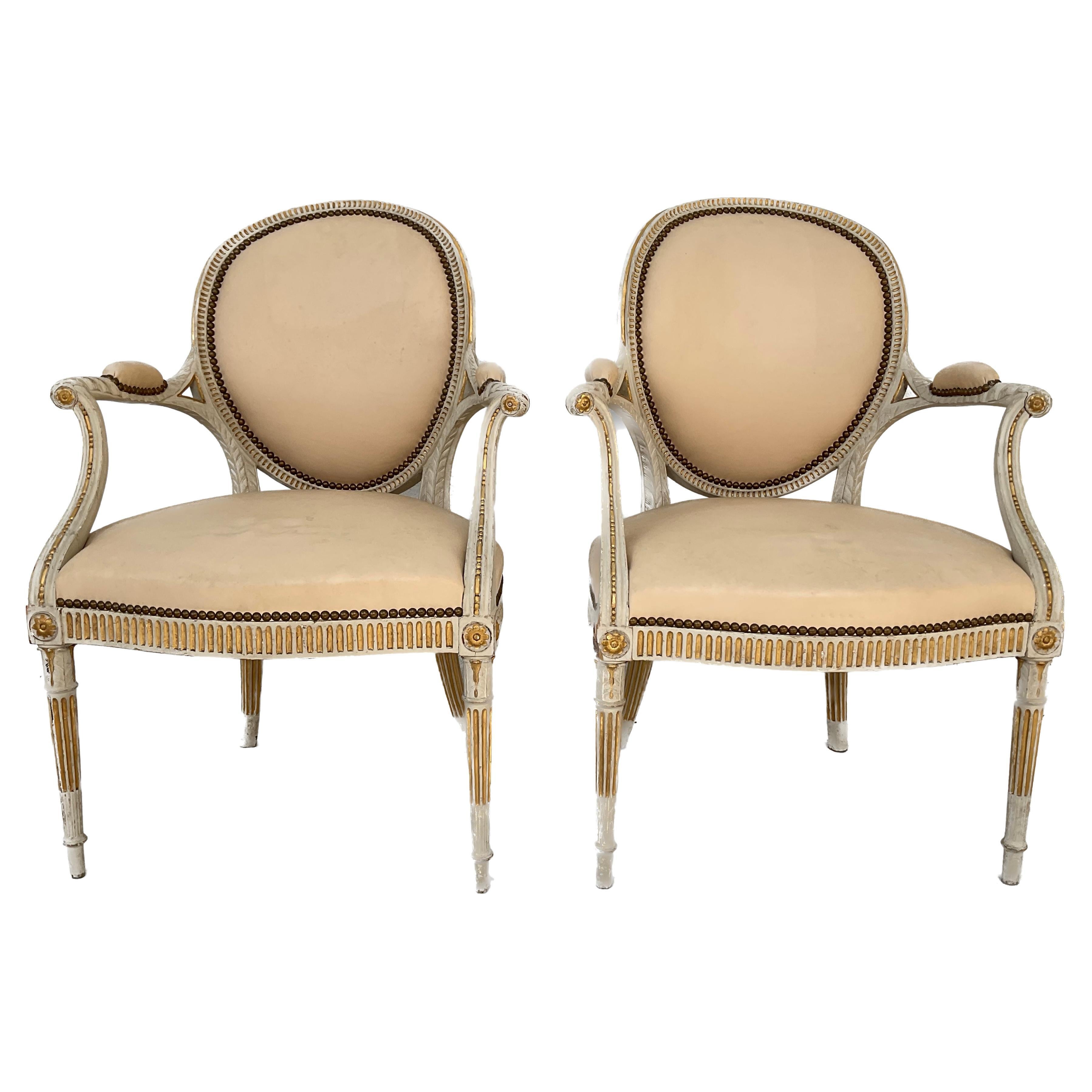 Pair of Georgian Style Painted Armchairs For Sale