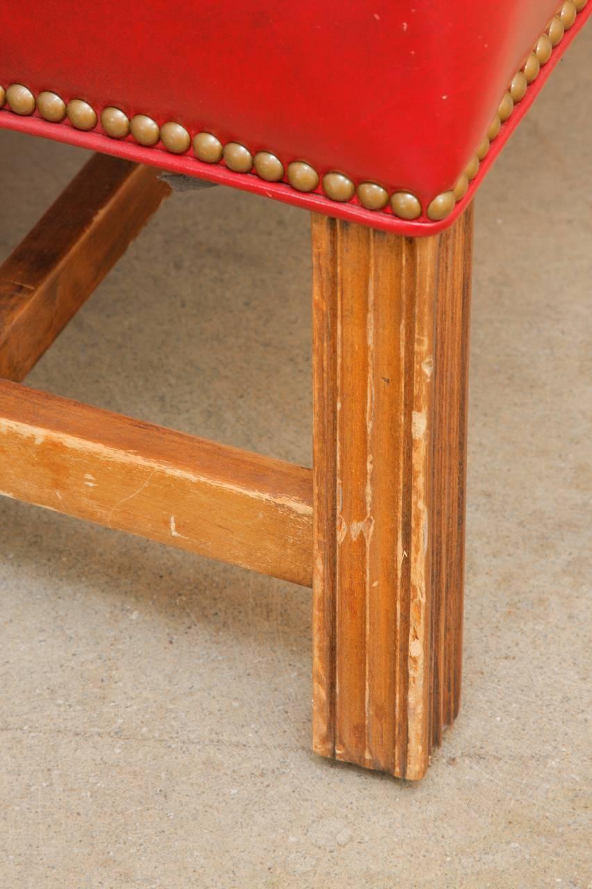 Brass Pair of Georgian Style Red Leather Wingback Library Chairs