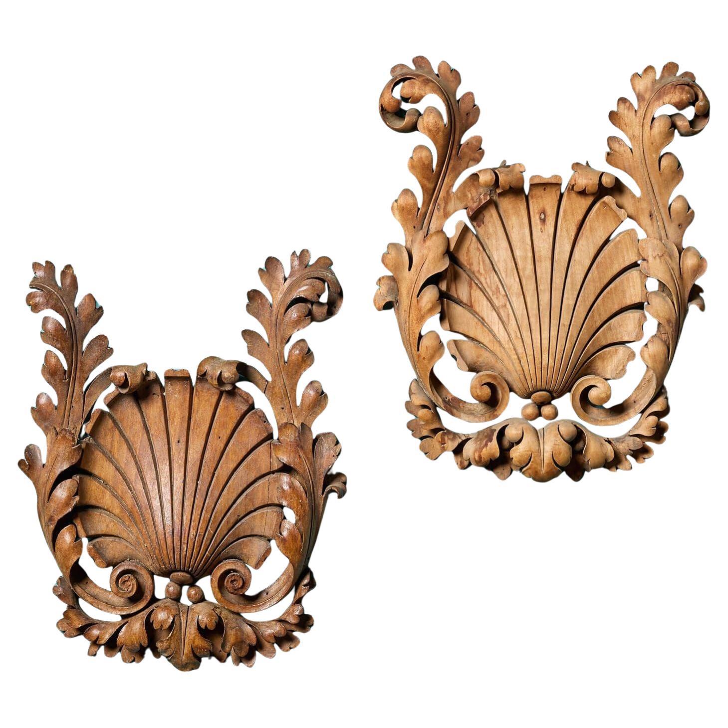 Coppia di sculture da parete a conchiglia smerlata in stile georgiano