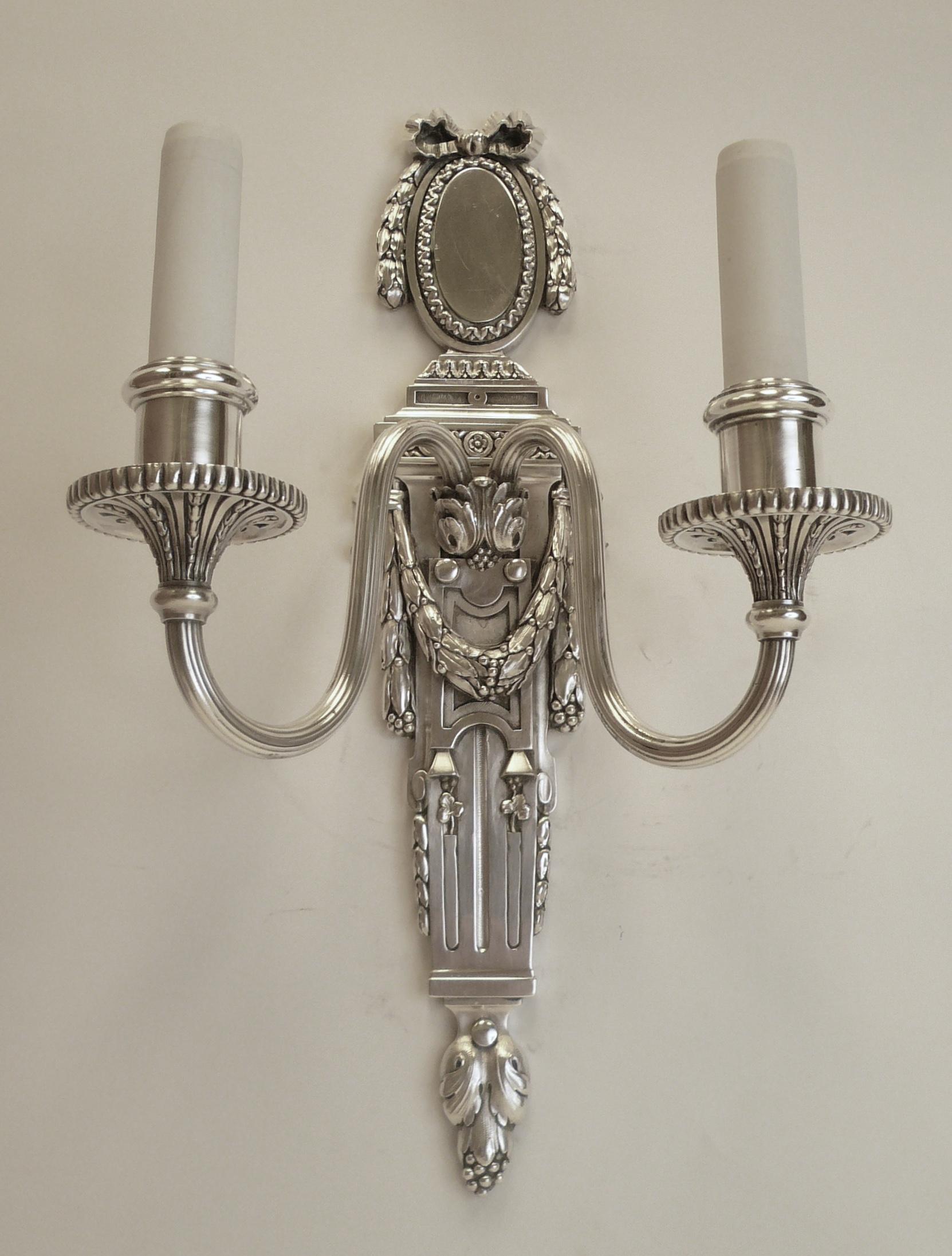 Pair of Georgian Style Silver Plated Bronze Wall Sconces by E. F. Caldwell 3