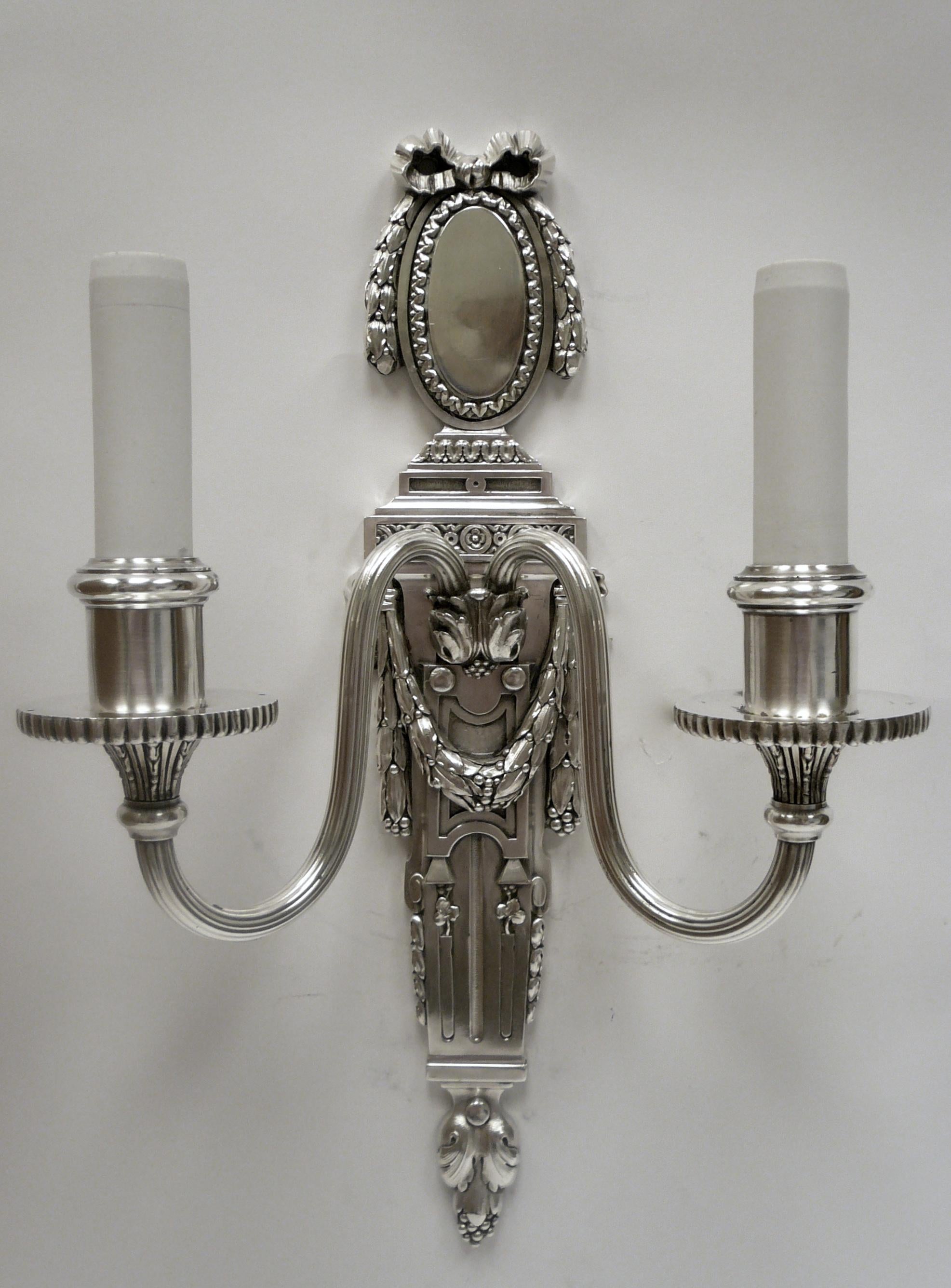 Pair of Georgian Style Silver Plated Bronze Wall Sconces by E. F. Caldwell 4