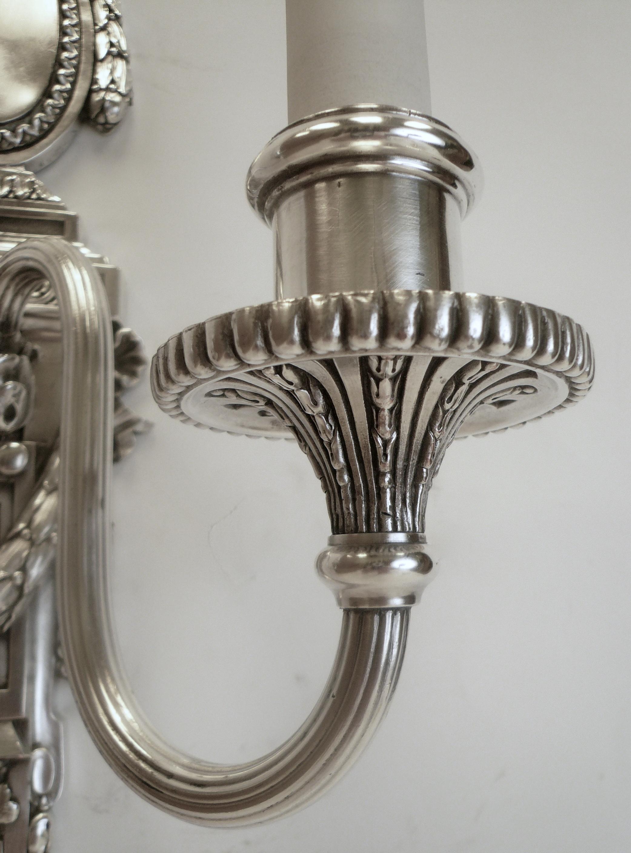 Pair of Georgian Style Silver Plated Bronze Wall Sconces by E. F. Caldwell In Good Condition In Pittsburgh, PA