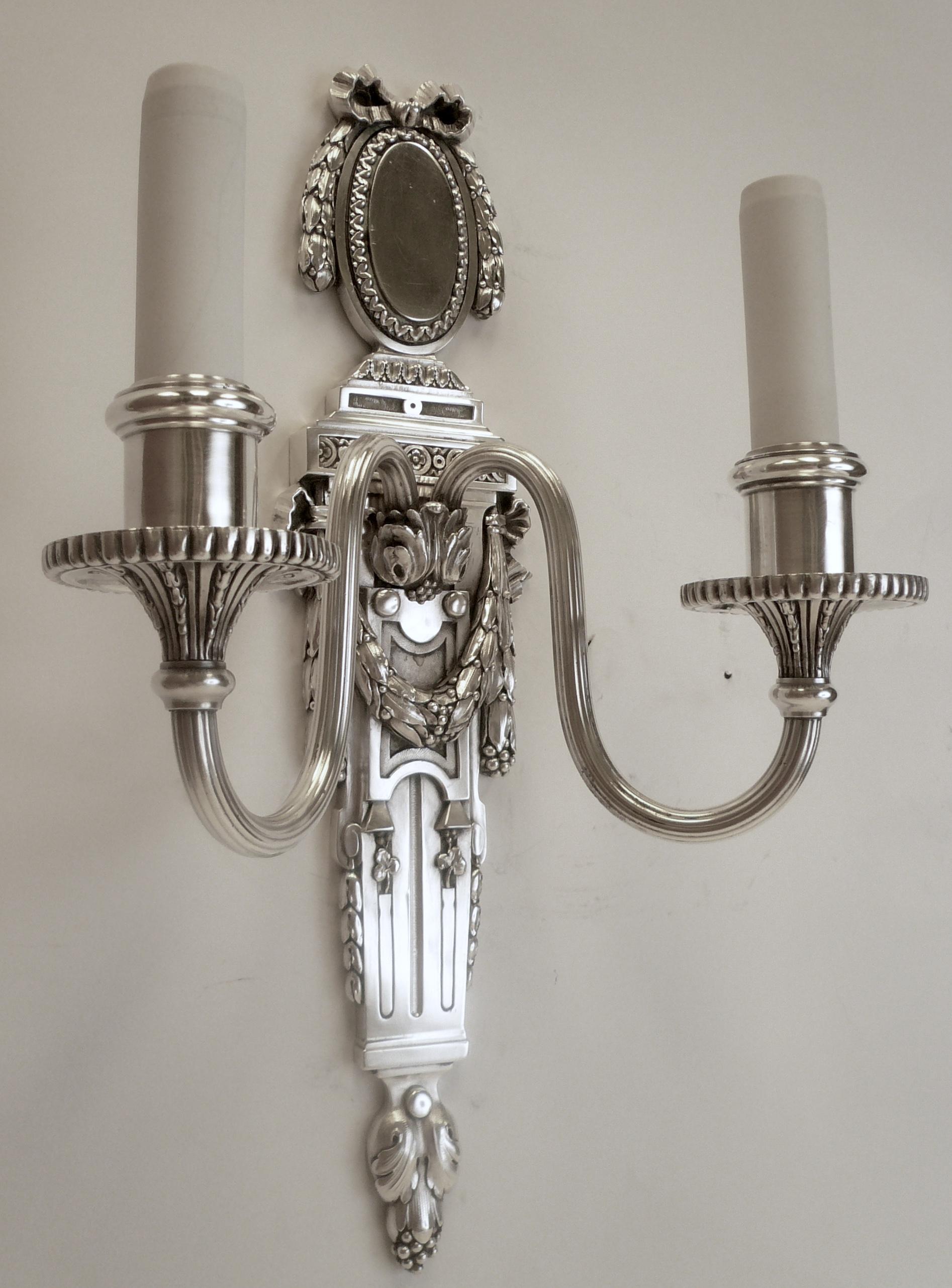 20th Century Pair of Georgian Style Silver Plated Bronze Wall Sconces by E. F. Caldwell
