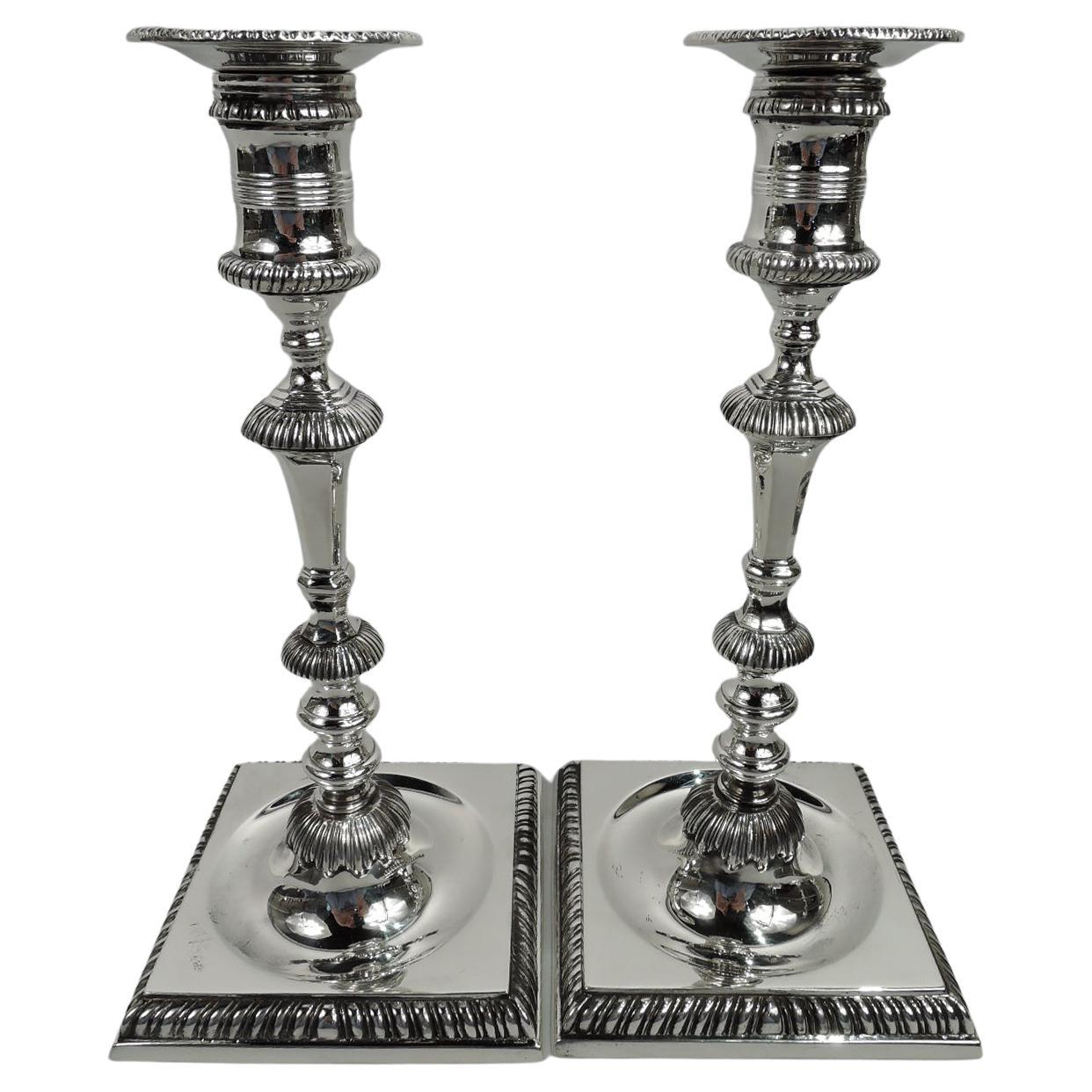 Pair of Georgian-Style Sterling Silver Candlesticks by Currier & Roby