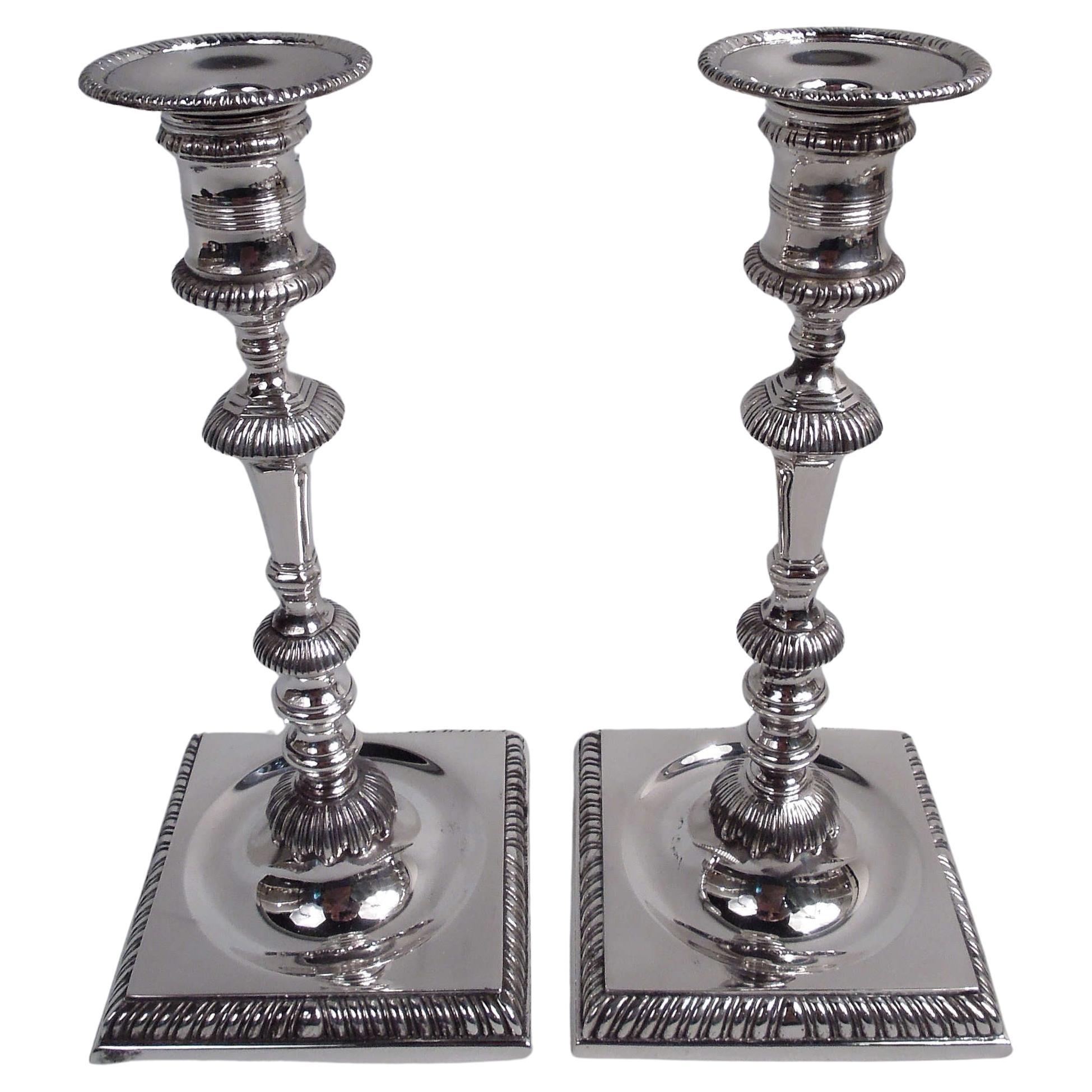 Pair of Georgian-Style Sterling Silver Candlesticks by Currier & Roby