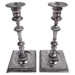 Antique Pair of Georgian-Style Sterling Silver Candlesticks by Currier & Roby