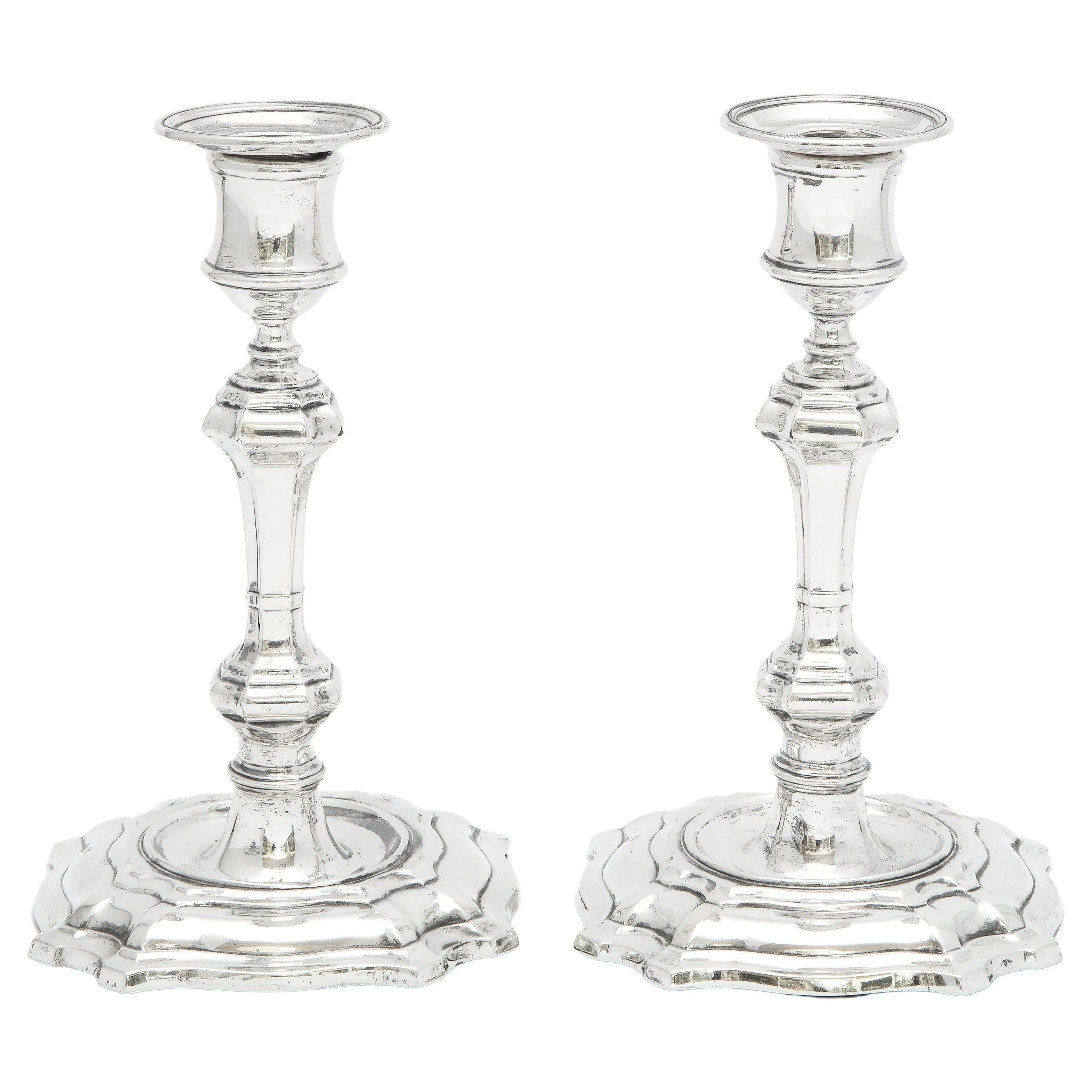 Pair of Georgian-Style Sterling Silver Candlesticks by William Hutton & Sons