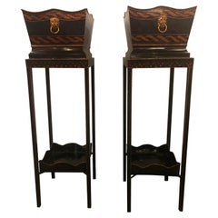 Pair of Georgian Style Tole Jardinières or Planters on Shelved Pedestals